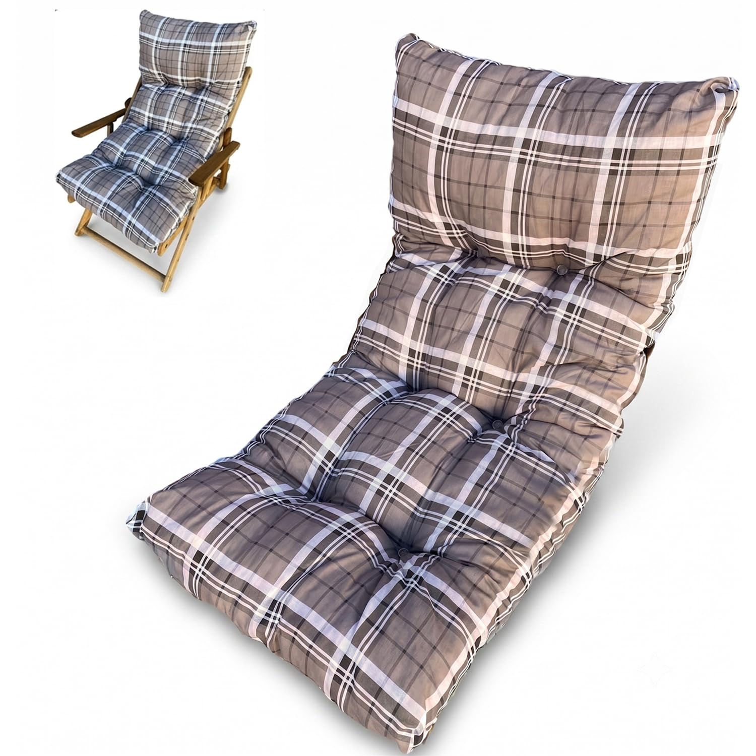 Marvin Cuscino Per Poltrona Sedia Sdraio Relax Giardino Esterno Tessuto In Legno Imbottito Reclinabile Pieghevole (Cappuccino)