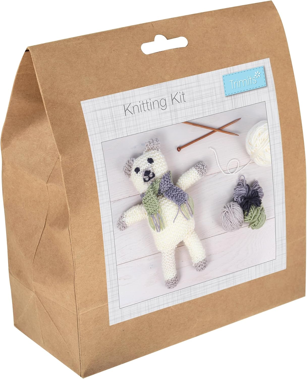 Trimits Knitting Kit - Handmade, Soft Toy, Teddy, Gift with Yarn, Needles and Instructions - Bear