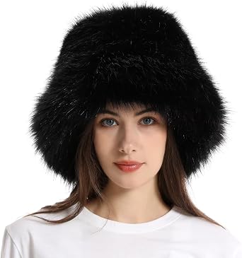 Fluffy Bucket Hat for Women Girls Faux Fur Fishman Cap Warm Fuzzy Headwear Trendy Winter Accessories