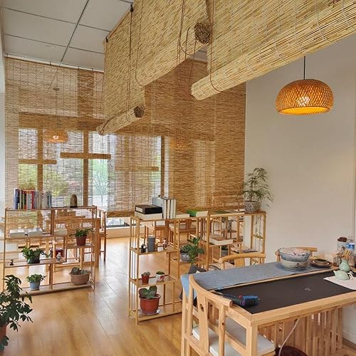 Miniatura 6 de Persianas enrollables de bambú para patio, persianas enrollables para ventanas sin cordones o con levantador, cortinas de caña anti-UV, opacas