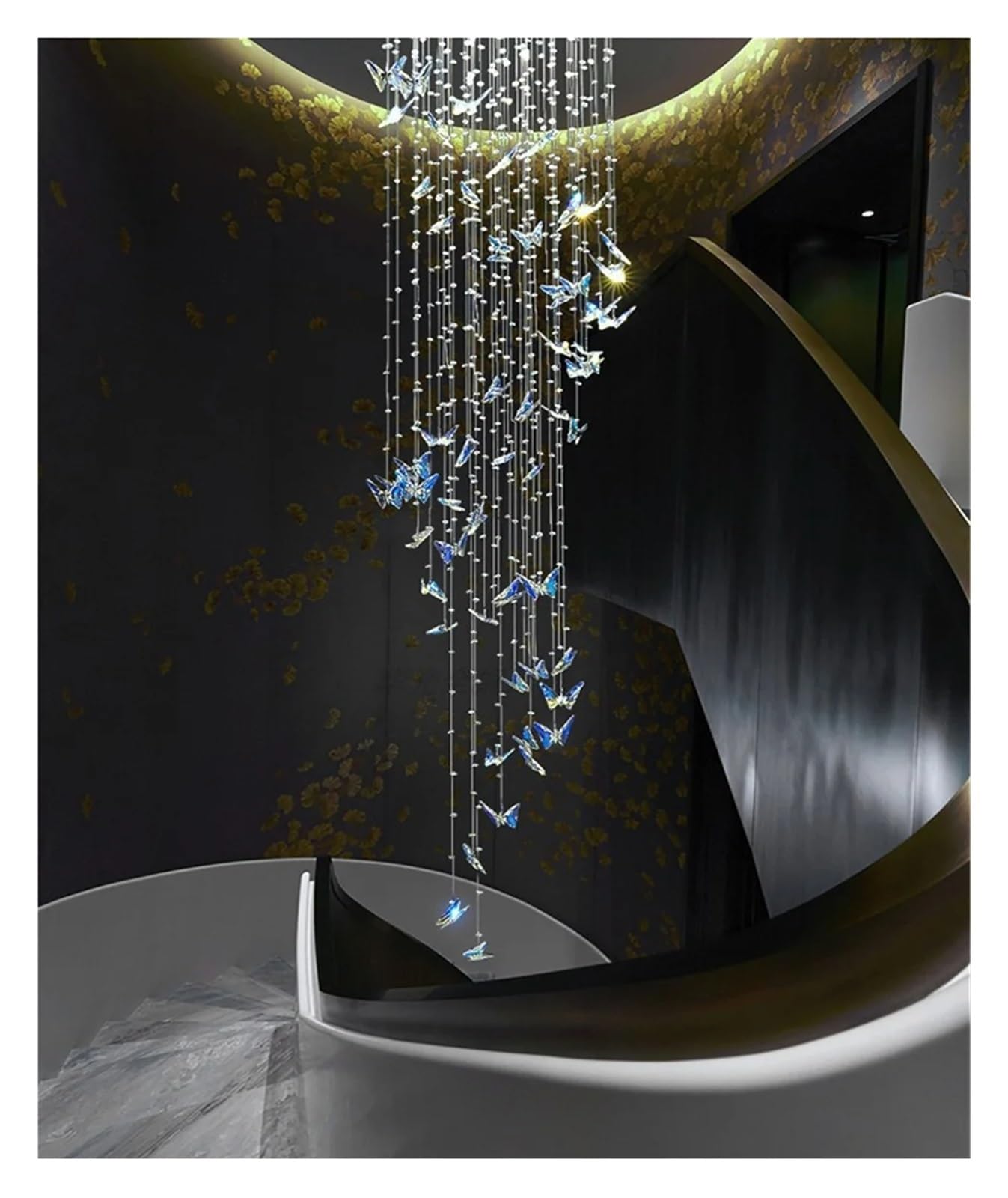 PCXEHUYP Crystal Butterfly Hall Staircase Villa Luxury Chandelier Indoor Decorative Light,Pendant Light