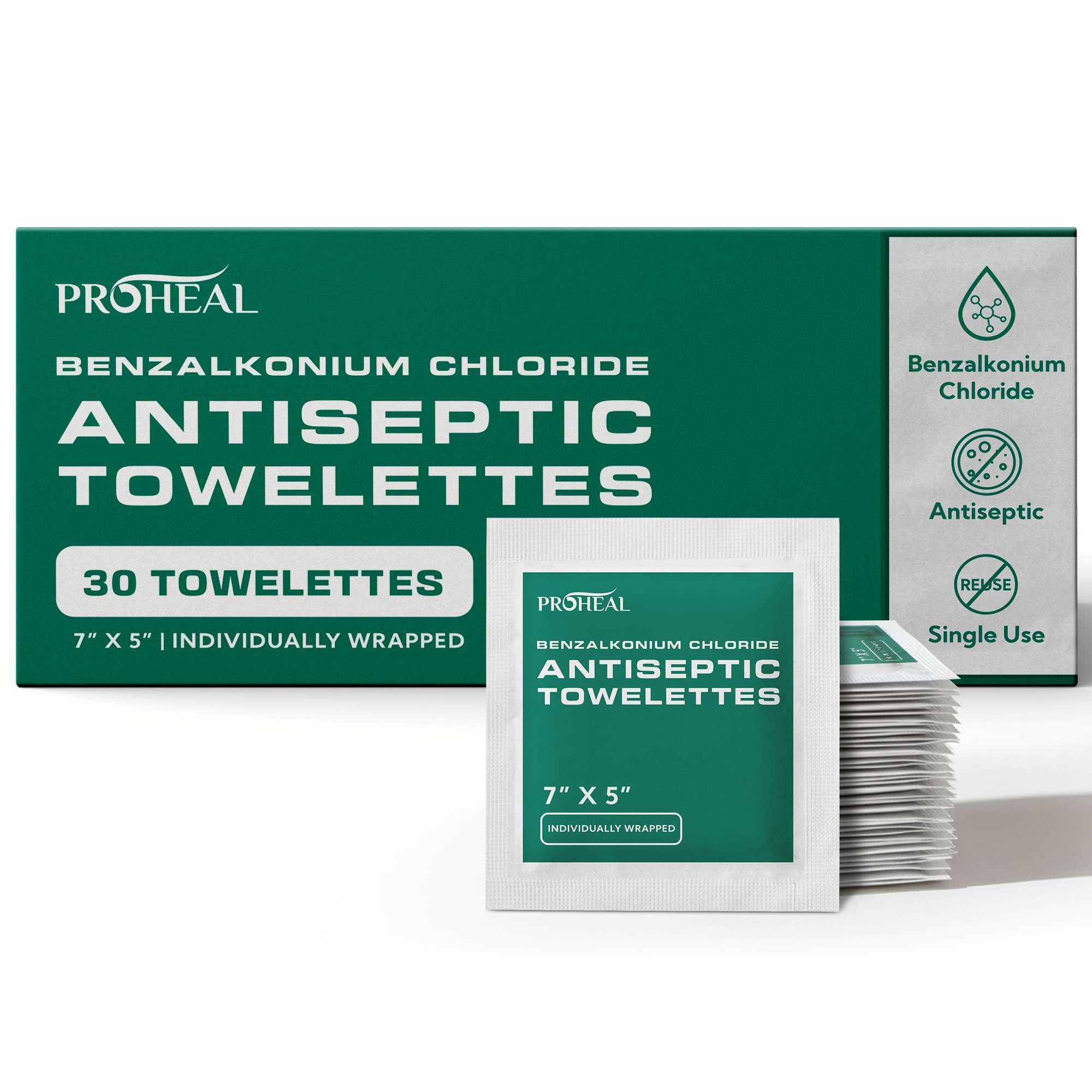 BZK Antiseptic Wipes, 50Count - 7"x5" Individually Wrapped Benzalkonium Chloride Antiseptic Towelettes - Alcohol Free for Minor Cuts, Scrapes, Burns, and More