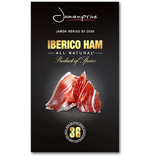 Jamón ibérico español en rodajas (2 onzas) Jamonprive – Jamón español ibérico alimentado con pasto (Pata Negra) sin nitratos ni nitritos, todo