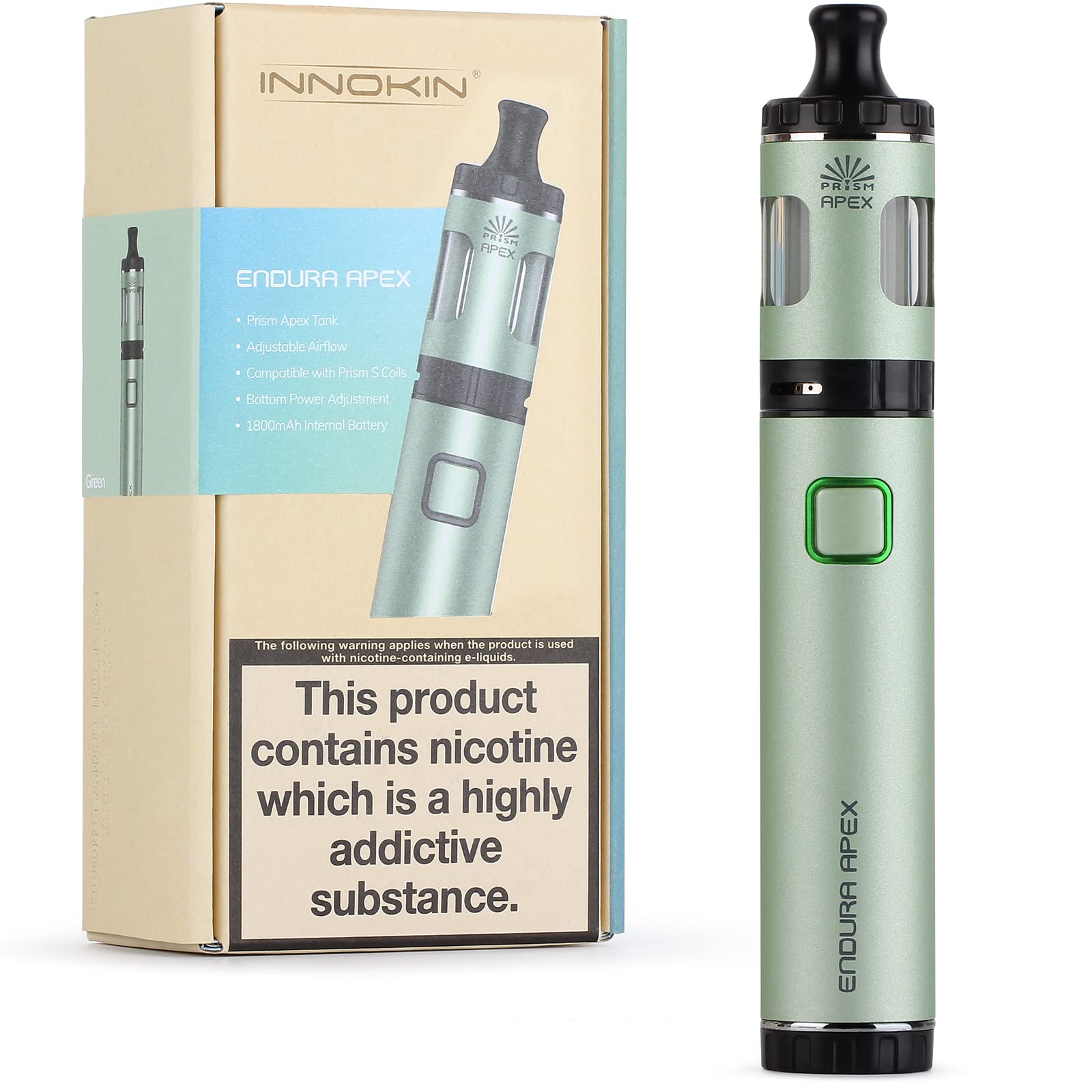 Innokin Endura Apex Kit, E Cigarette Vape Pen Starter Kit 1800mAh, Variable Wattage, E-Cig Top-Refill 2ml Tank with Precise Airflow Control Vaping, Type-C Fast Charge, AMZ UK No Nicotine - Green