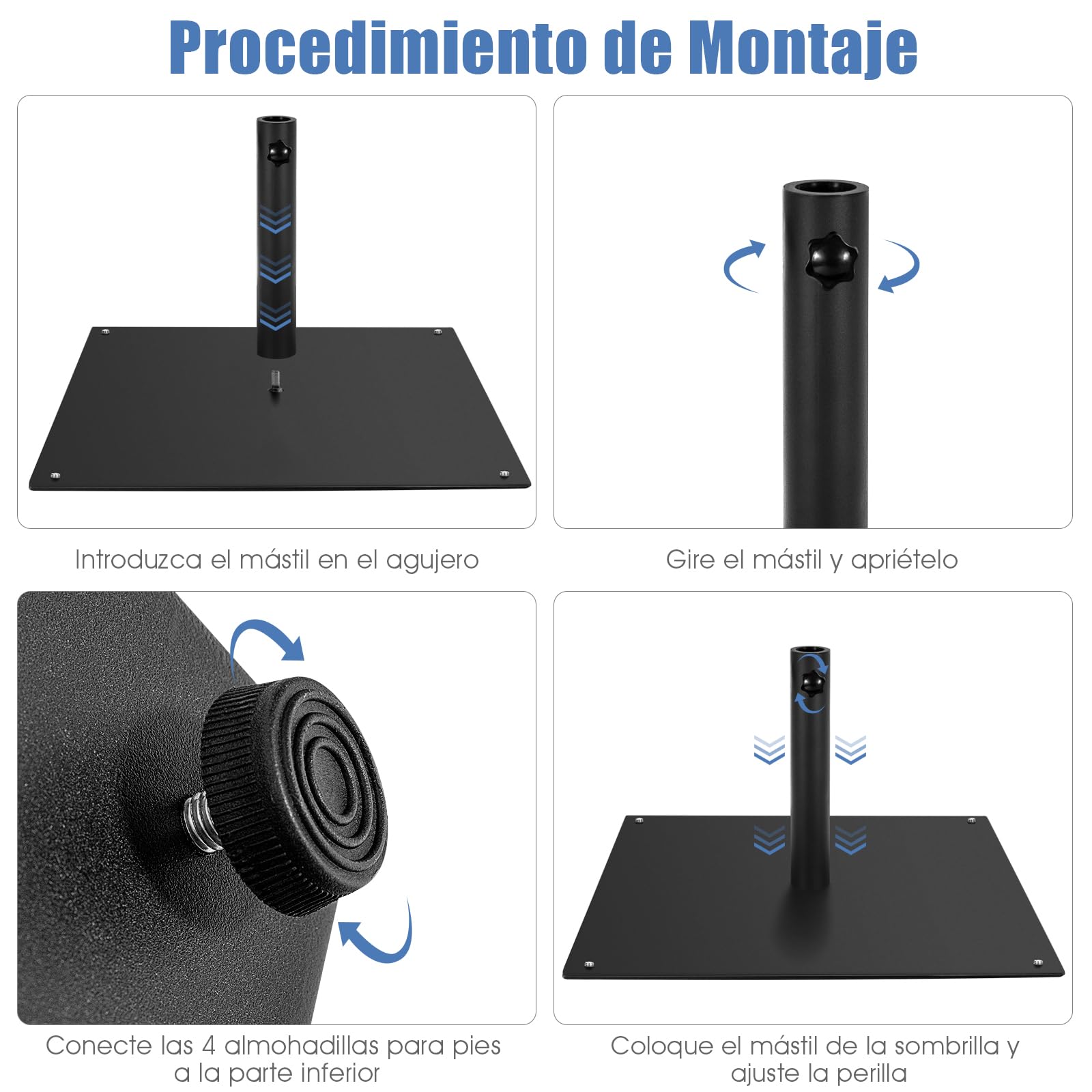 COSTWAY Base Sombrilla Terraza Exterior Cuadrada, Soporte Sombrilla Neto 16kg, Apto 40mm, 50mm, 4 Almohadillas de Pie Ajustables, Pie Sombrilla Jardin Terraza (16, Kilogramos) (Negro)