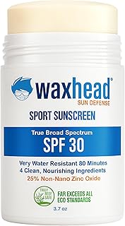 Waxhead Zinc Oxide Sunscreen Stick SPF 30, 4-Ingredient Mineral Sunscreen for Face & Body, EWG 1, Reef Safe Non-Nano, Baby & Kids Sensitive Skin, Water Resistant Sport Tattoo Sunblock, 3.7 oz