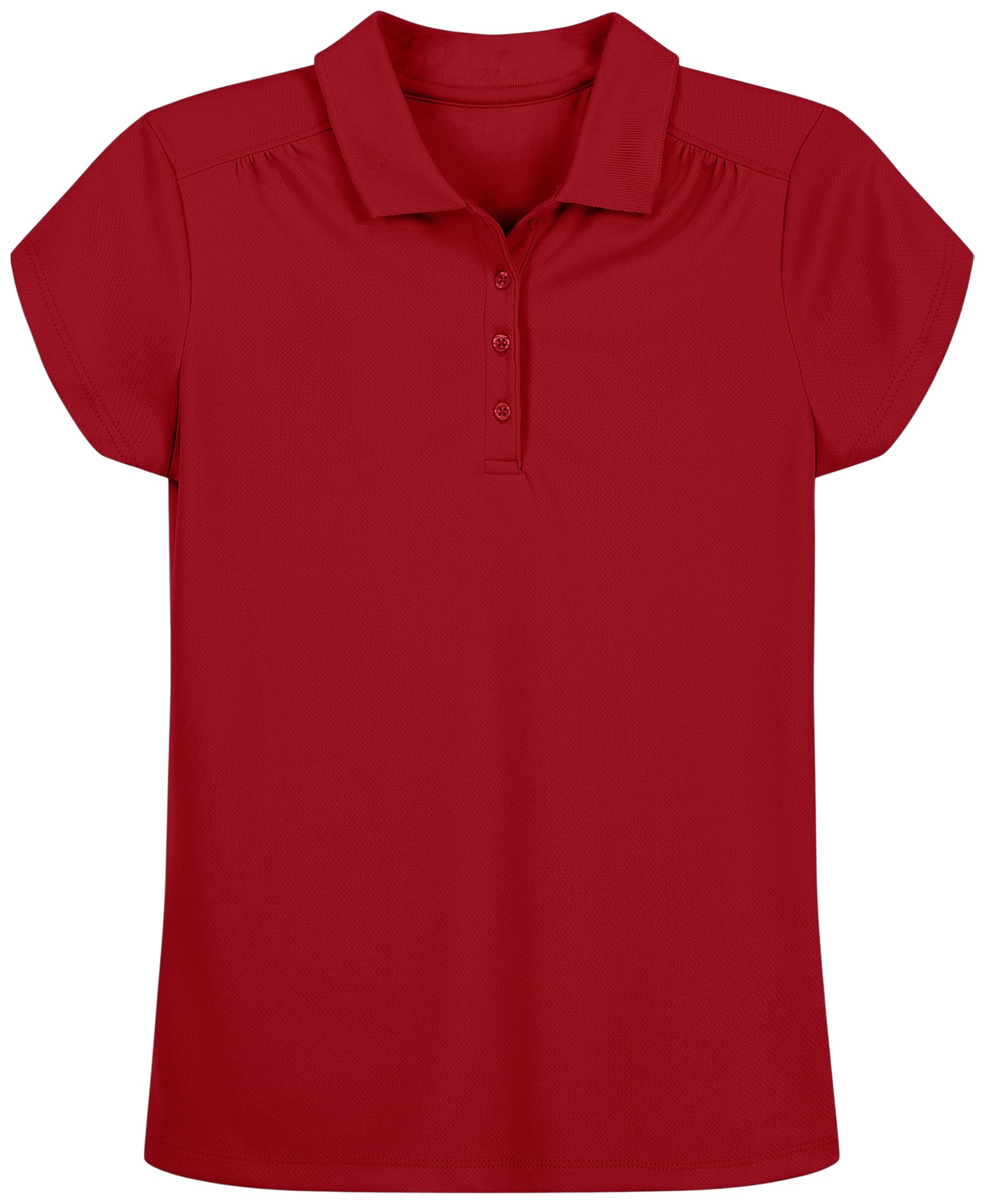 Nautica Girls School Uniform Short Sleeve Polo Shirt Button Closure Moisture Wicking Performance Material Shirring Detail