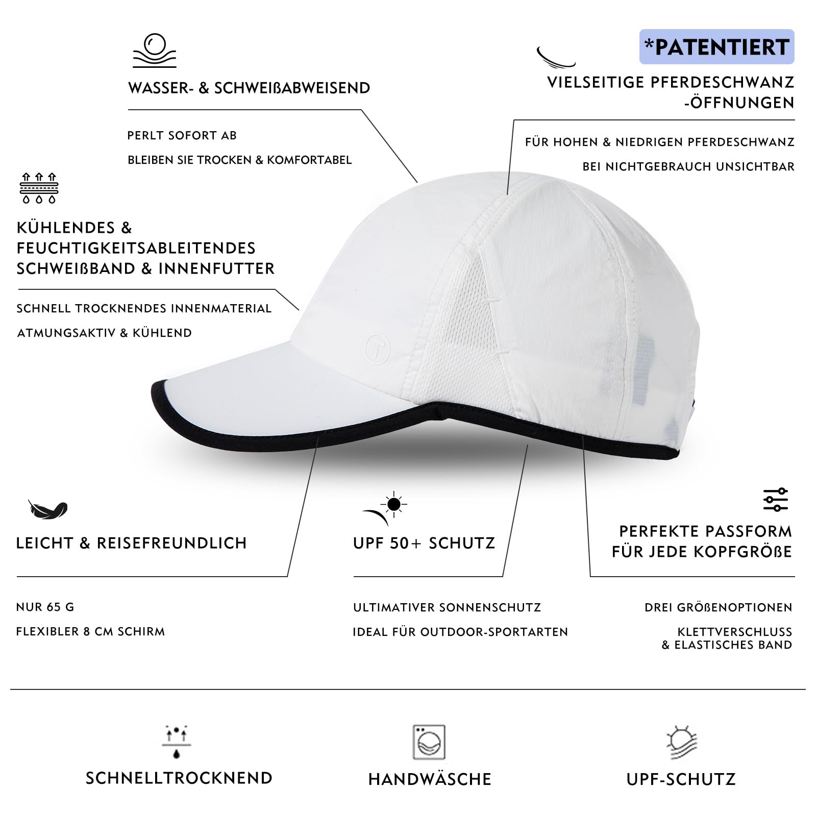 TOP-EX Cooling - Gorra de béisbol para mujer, con cola de caballo alta, UPF 50, gorra de béisbol para correr, golf, impermeable, transpirable, S/M/L/XL