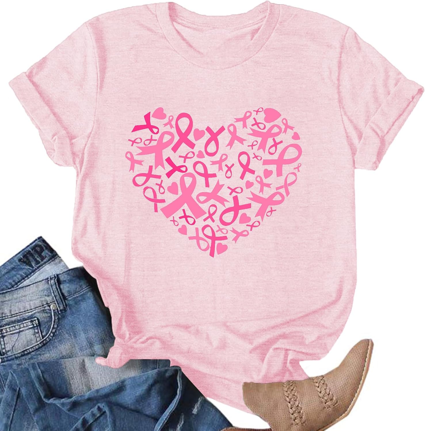 Womens Breast Cancer Shirts Pink Ribbon Cure Breast Cancer Awareness Tshirts Short Sleeve Tops