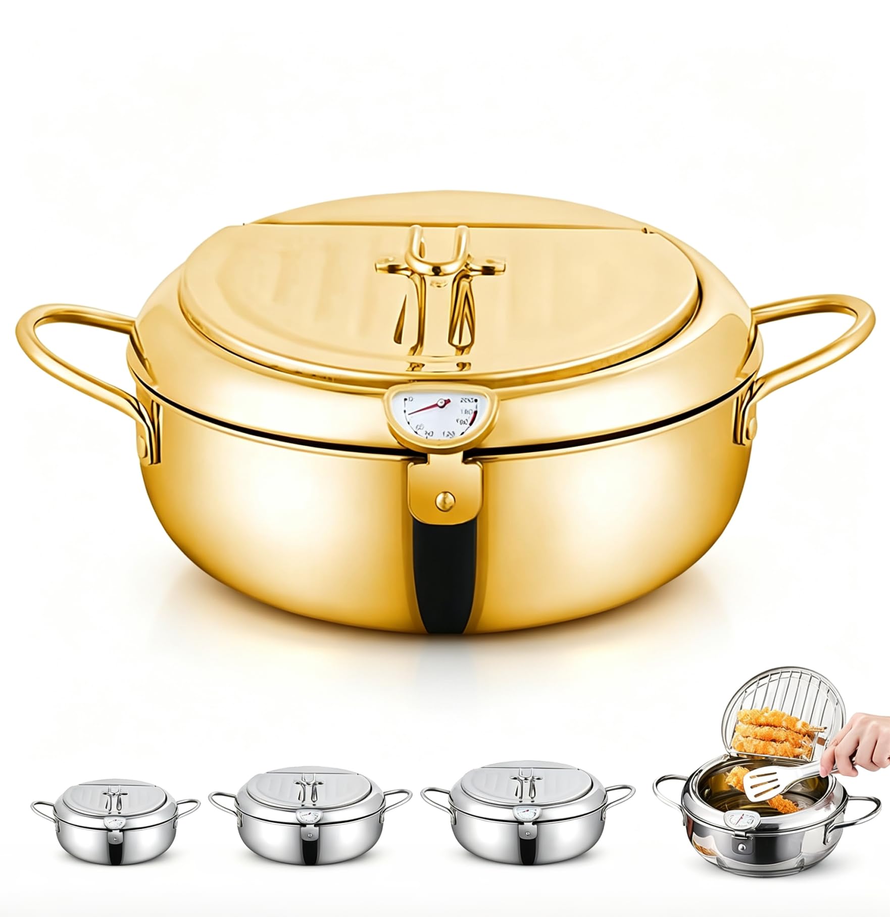 2.2/3.4/4.2L 304 Edelstahl Tempura-Topf, Frittiertopf mit Sieb