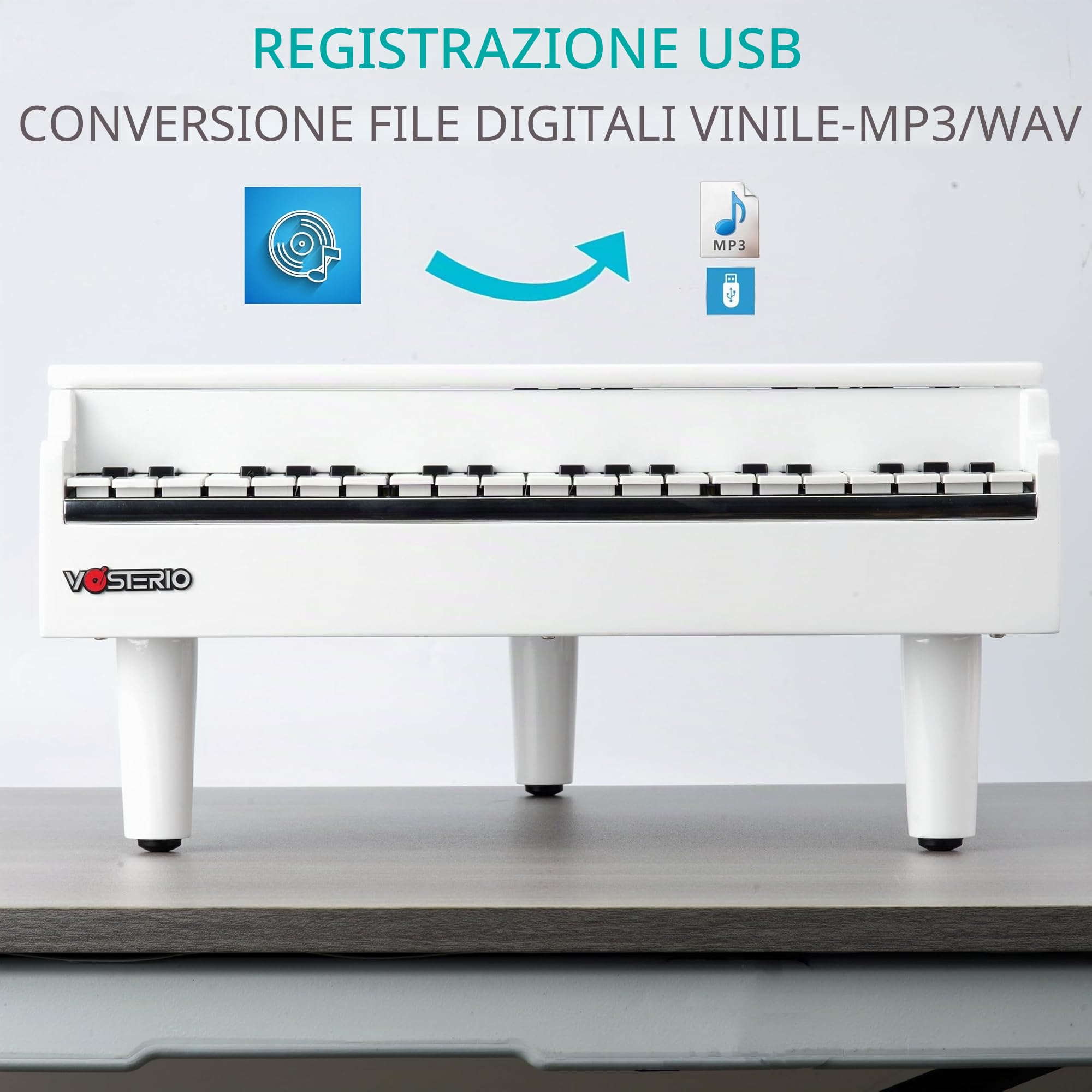 Vosterio Giradischi in vinile, 3 marce, con altoparlanti stereo integrati, giradischi con funzione di ricezione Bluetooth e uscita Bluetooth, lettore USB, vinile a MP3, bianco