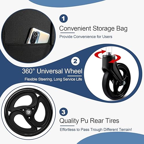 Miniatura 6 de Silla de ruedas plegable ultraligera y ligera para adultos, sillas de ruedas de transporte portátil que soportan 180 libras con pedales plegables y