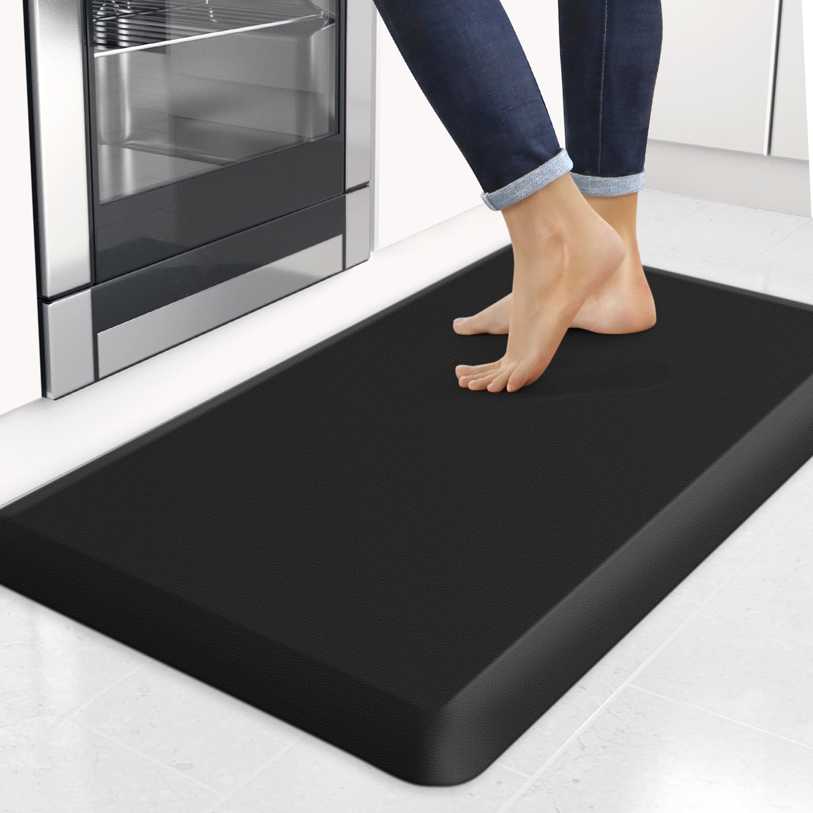 4/5 Inch Thick Kitchen Mats for Floor, StepRite Kitchen Rug for Standing Desk, Non-Slip, Thicker, Stain Resistant, Waterproof, Comfort Anti Fatigue Floor Mat for Home, Kitchen, Office - Black, 32 x 20''