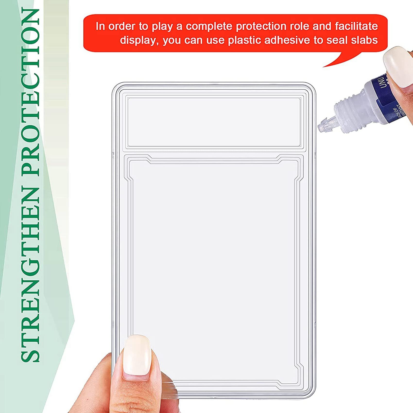 50 Stück Sammelkarten-Schutzhüllen, Acryl, transparent, abgestufte Kartenhalter mit Etikettenposition, harte Kartenhüllen
