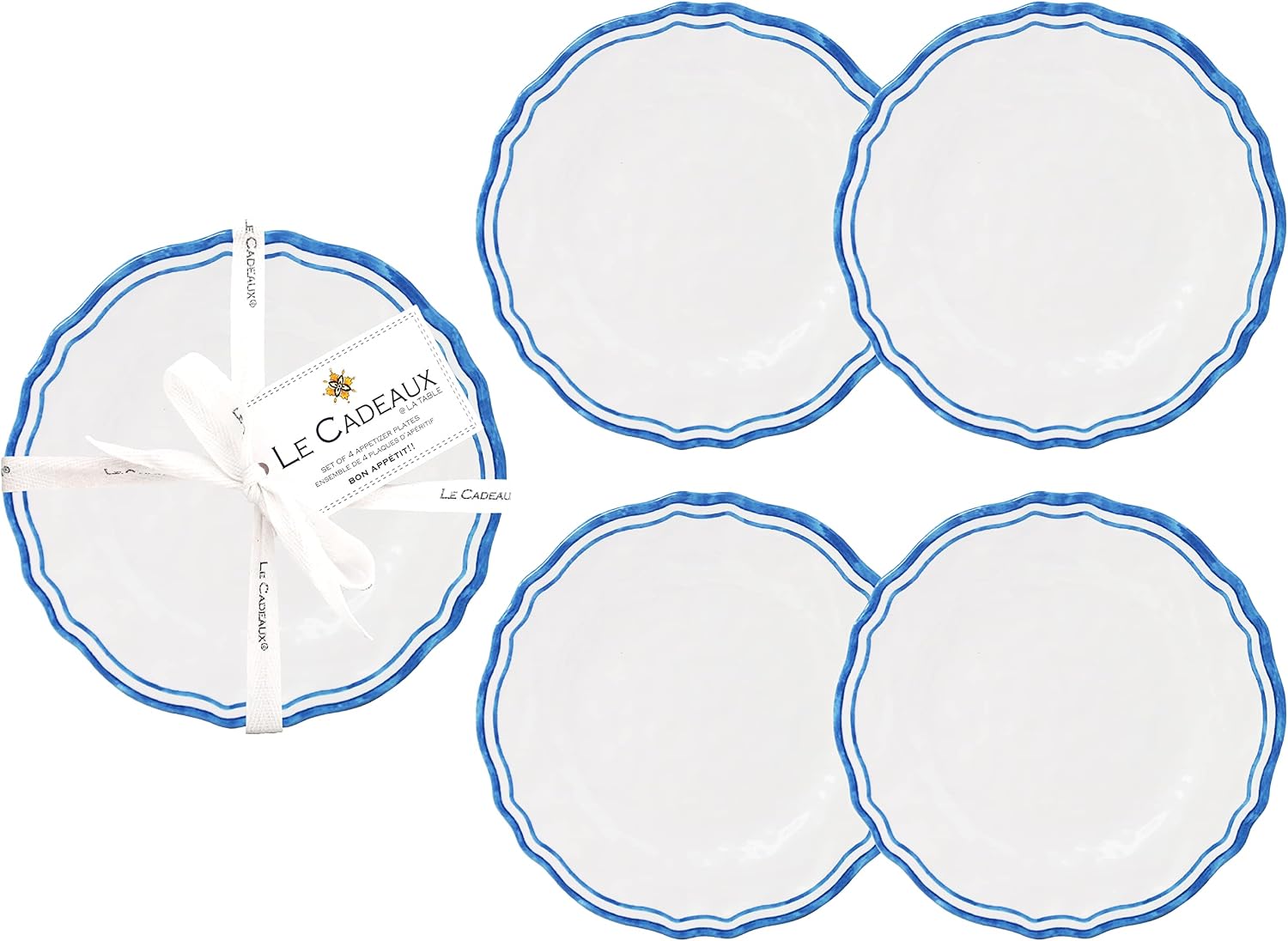 Le Cadeaux Melamine 6 inch Appetizer Plates, Set of 4, Maison