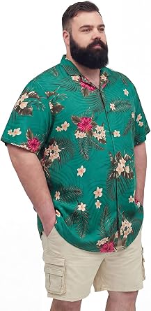 BRISIRA Big and Tall Hawaiian Shirts for Men Beach Aloha Tropical Floral Cuban Button Down Summer Casual Vacation Shirt L-6XL