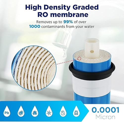 Miniatura 4 de Membrane Solutions - Repuesto de filtro de ósmosis inversa membrana GPD de 100 GPD con filtro pre y posterior juego completo de filtros de ósmosis