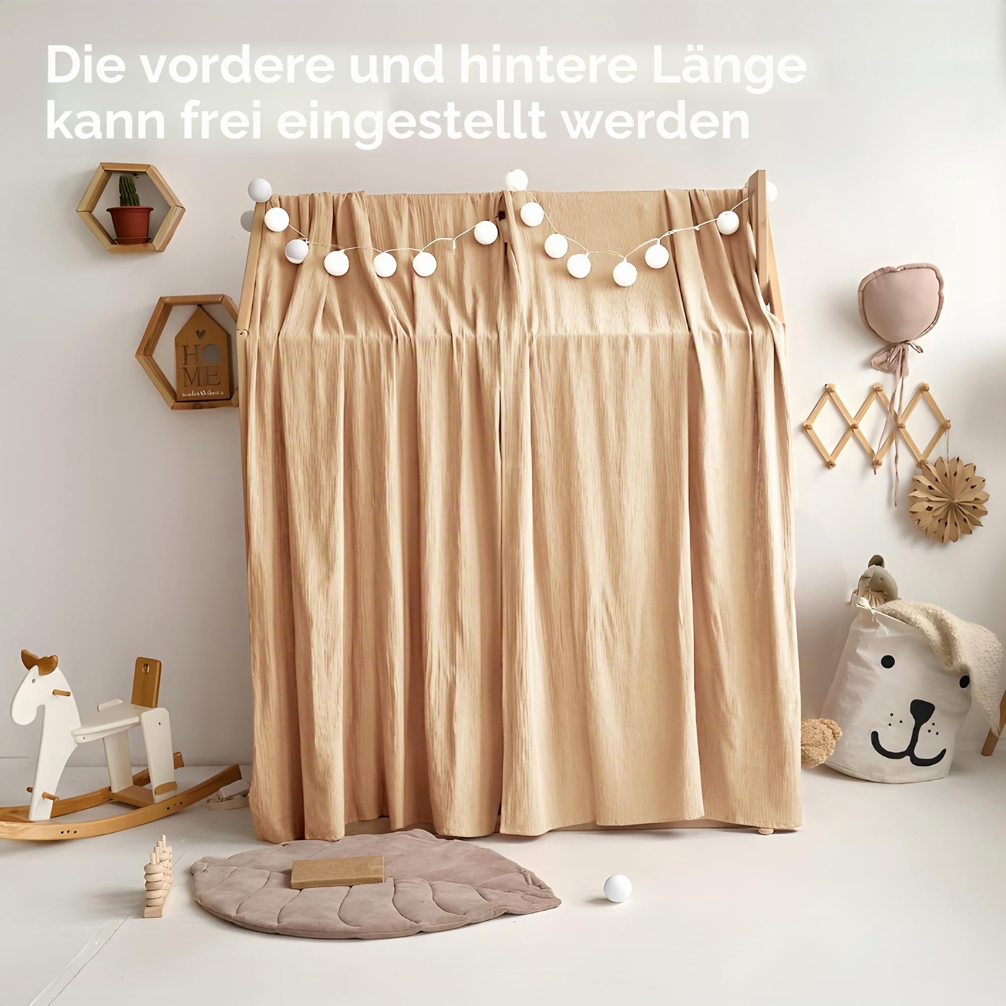 Home Bettbezug mit Goldener Applikation, handgefertigt aus 100% Baumwoll-Musselin, Stoffhimmel für die Hausbett-Dekoration, geeignet für Mädchen und Jungen (Altrosa, 132 x 360 cm)