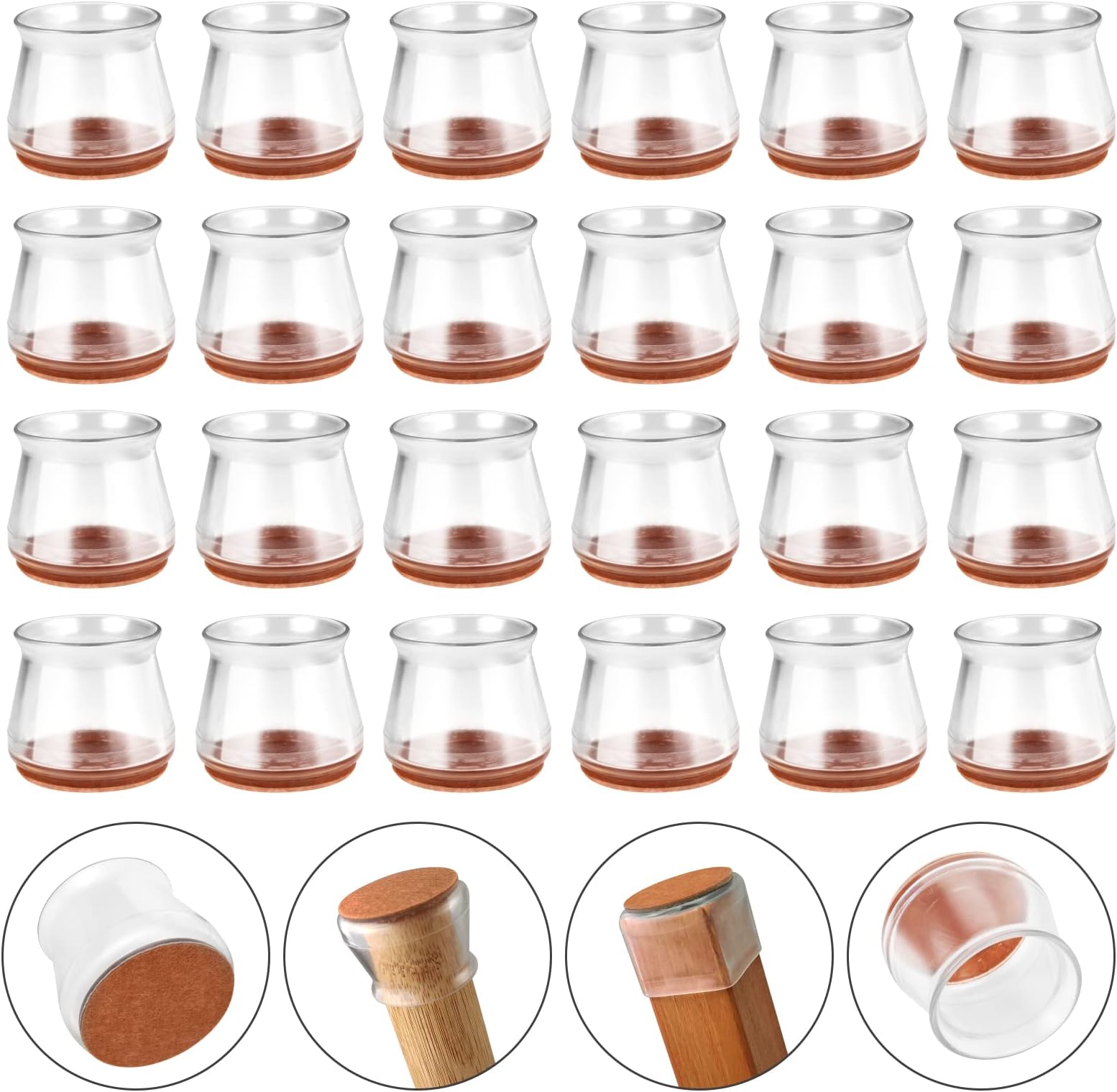 FLAFARY 24 PCS Chair Leg Floor Protectors, Chair Leg Protectors for Hardwood Floors, Floor Protectors for Chairs with Felt Pads for Chair Legs, Table Legs or Other Furniture Legs(Clear)
