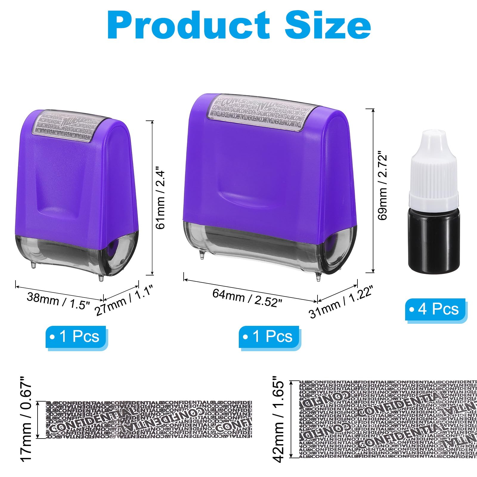 PATIKIL Identity Theft Protection Roller Stamp, 2Pcs 0.7/1.7" Confidential Roller Stamp Privacy ID Police Stamp Roller for Security ID Address with 4Pcs Refills, Purple - Image 2