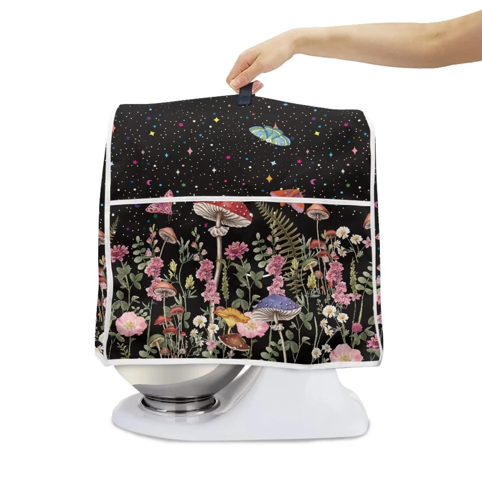 Dreaweet Mushroom Print Kitchen Aid Mixer Covers for Stand Mixer 4.5-5 qt,Mixer Dust Protection Covers Large,Cute Kitchen Decor Mixer Accessories and Attachments for Women,Black