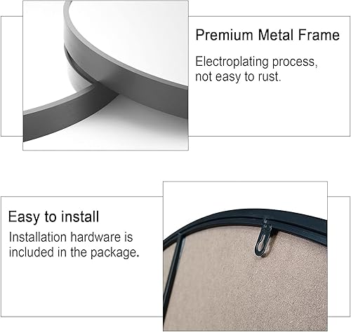 Miniatura 3 de Eruner Espejo redondo grande de 45 pulgadas, espejo de pared circular de metal negro, espejo a prueba de exprosión, espejo decorativo moderno para