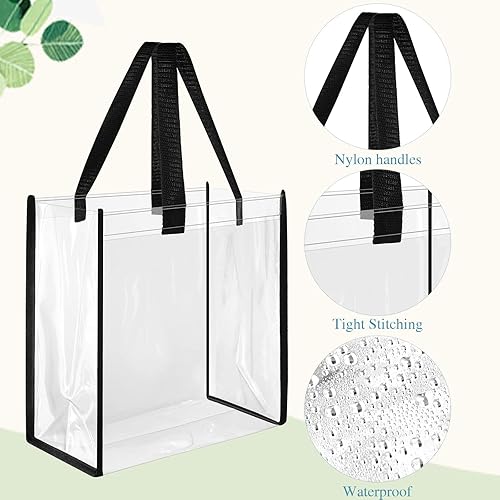Miniatura 5 de Paterr 30 bolsas transparentes aprobadas por estadios a granel de 10 x 10 x 4 pulgadas, bolsas de plástico para regalo con asa para mujeres,
