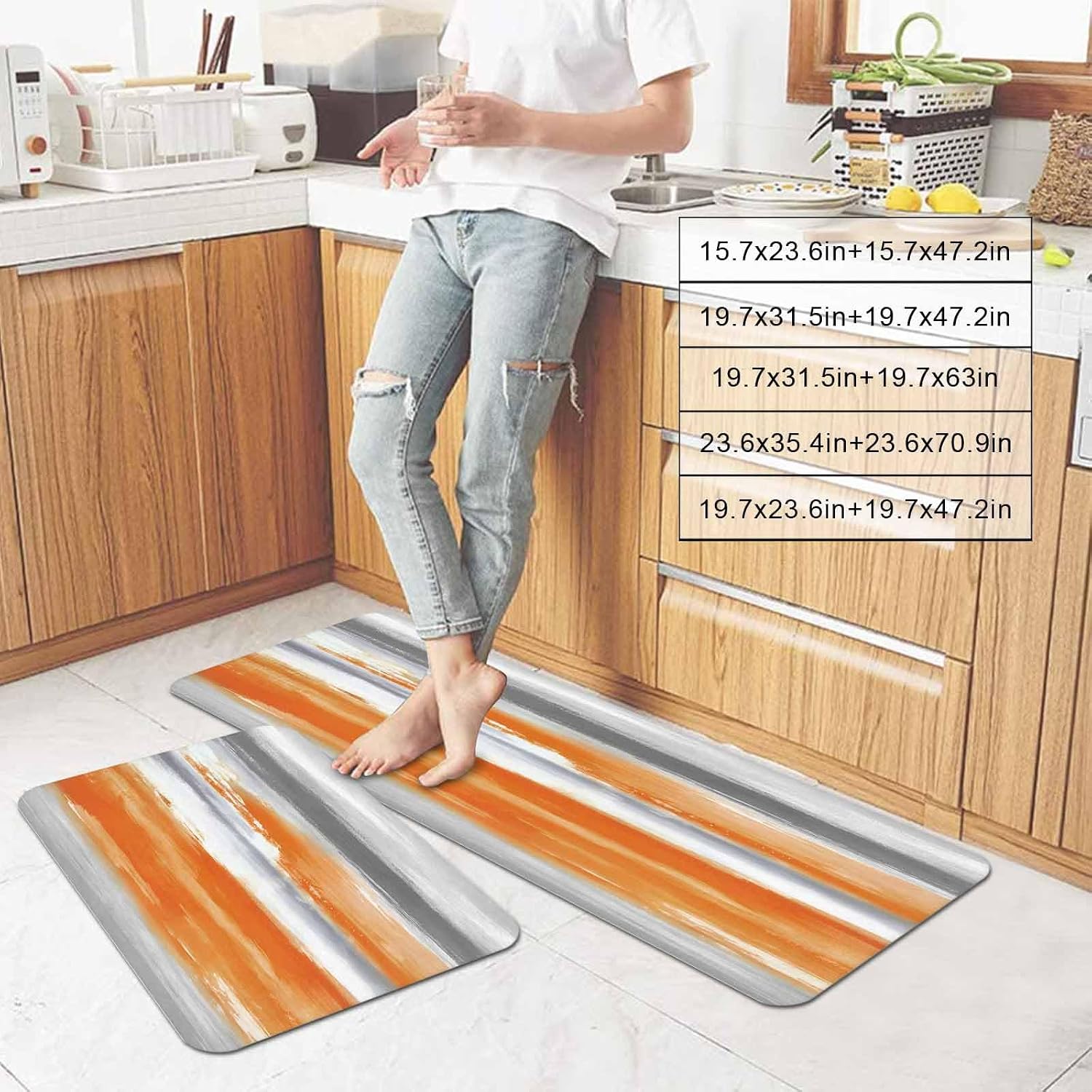 Modern Style Kitchen Mats Set of 2 Gradient Color Abstract Artistic Sunset Cloud Casual Non Slip Mat Washable Floor Rug for Kitchen Sink Floor Laundry, 23.6"x35.4"+23.6"x70.9"