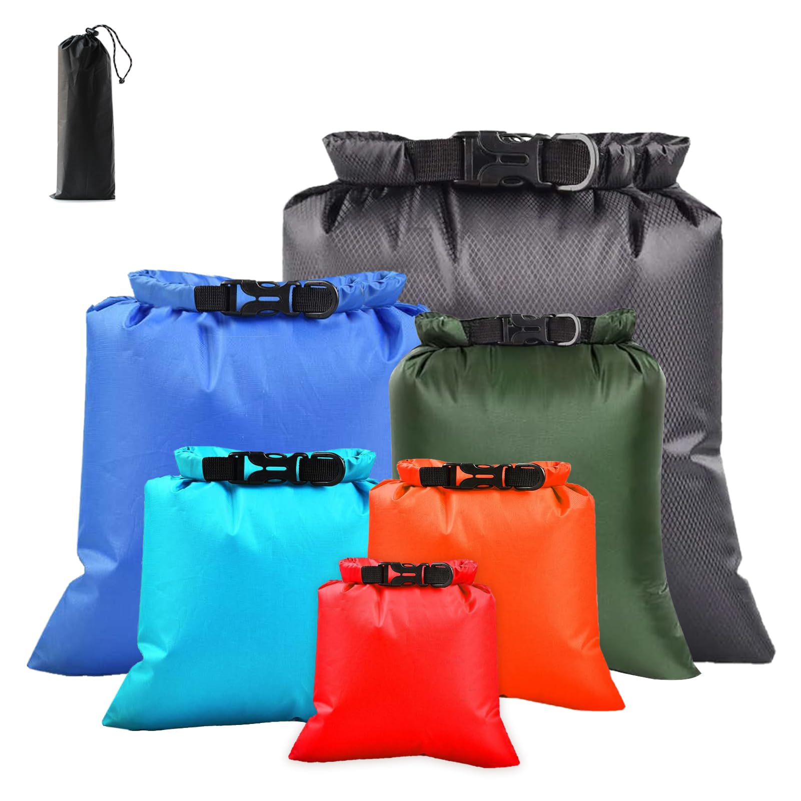 CONVENCY 6 PCS Waterproof Dry Bags Set, Lightweight Drybag Waterproof for Hiking Camping Boating，1.5l, 2.5l, 3l, 3.5l, 5l, 8l Dry Bags for Camping