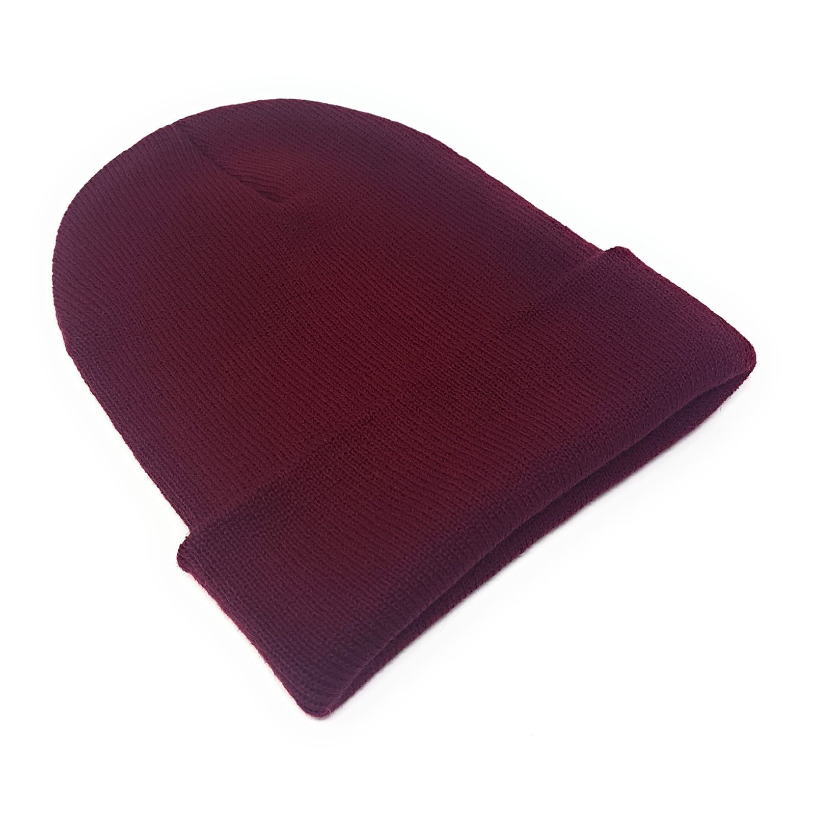 Ws Uk Men's Burgundy Beanie Hat Ladies Wo Unisex Slouch Winter Woolly Turn Up Knitted (Burgundy)