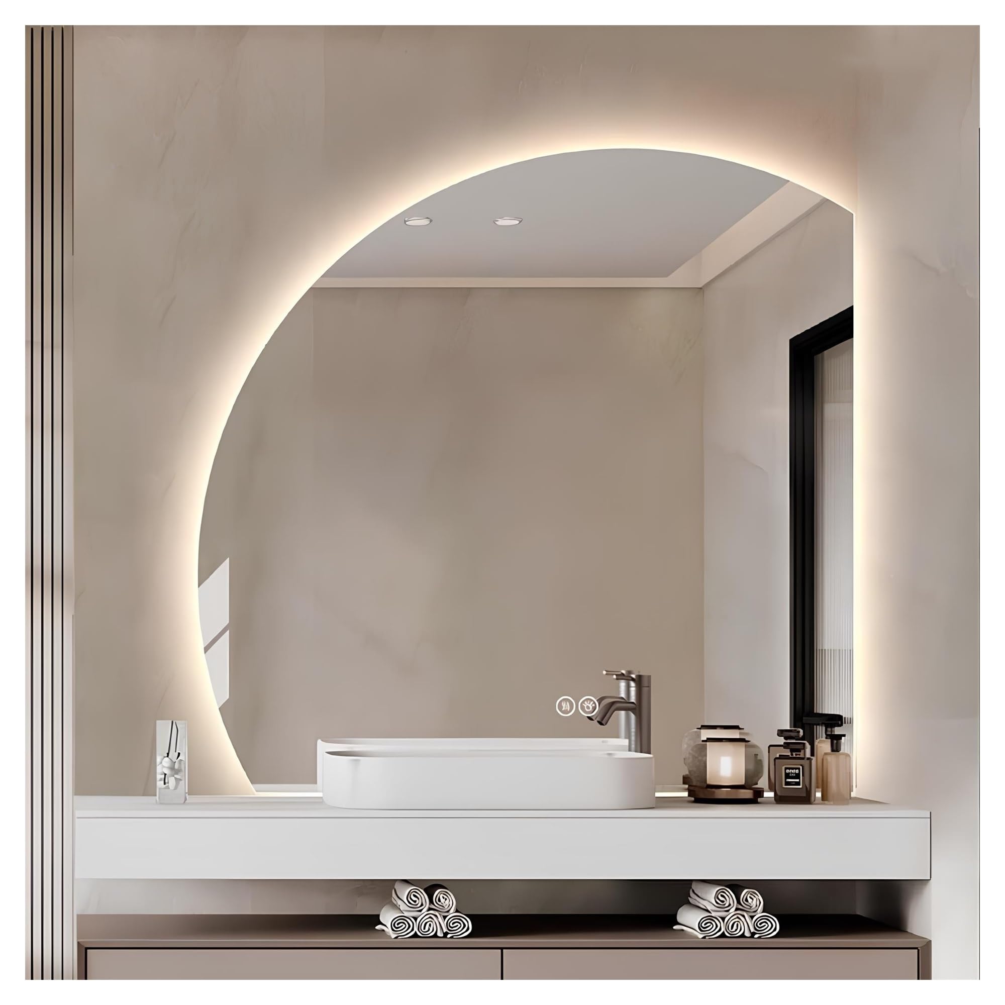 SXFSDOU LED Lighted Half Circle Bathroom Mirror, Anti-Fog, Adjustable 3000K/4000K/6000K Vanity Mirror with Smart Touch Button, 70CM/27.5IN for Modern Home Decor