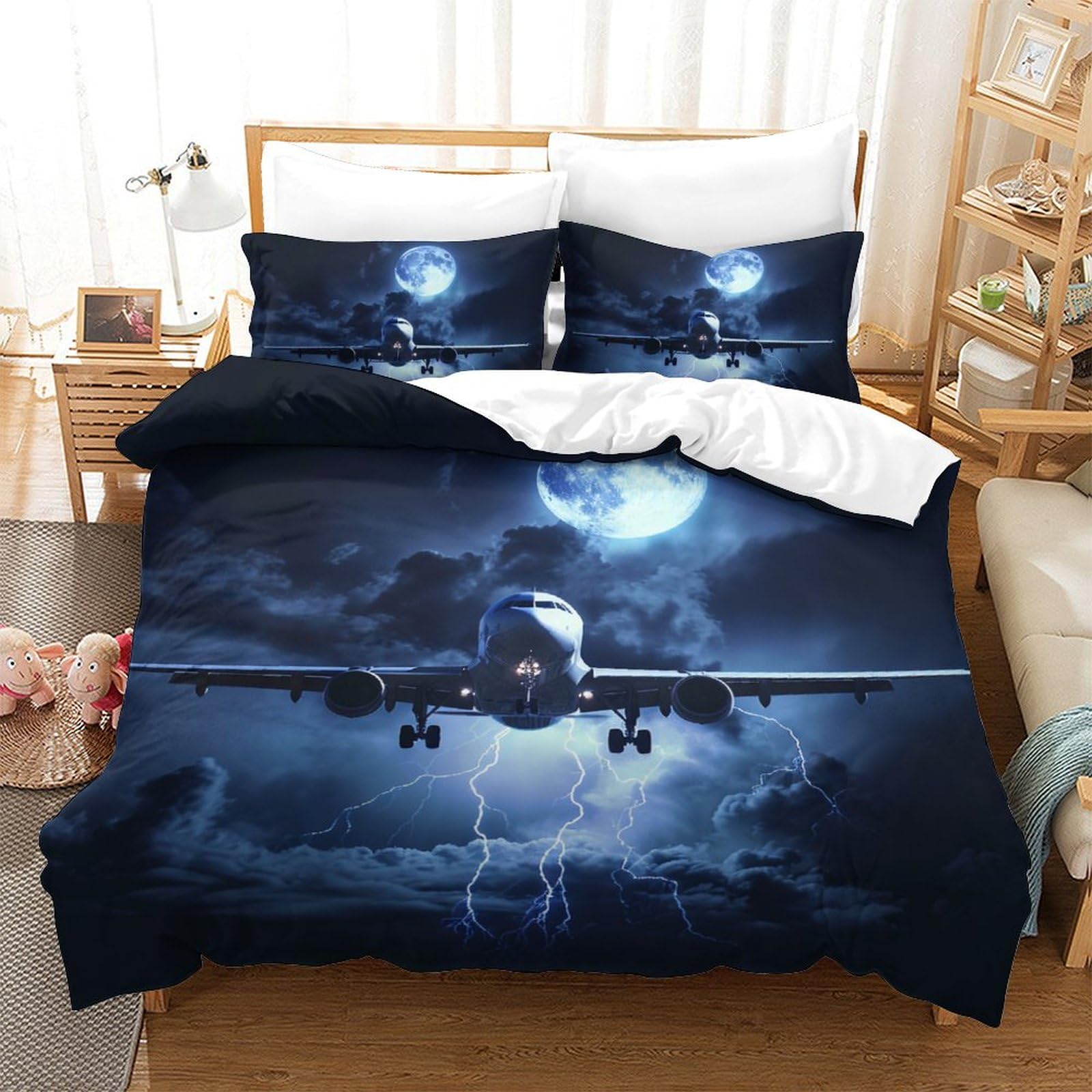 Parure de lit avion 3D 200x200cm avec housse de couette en microfibre et taies
