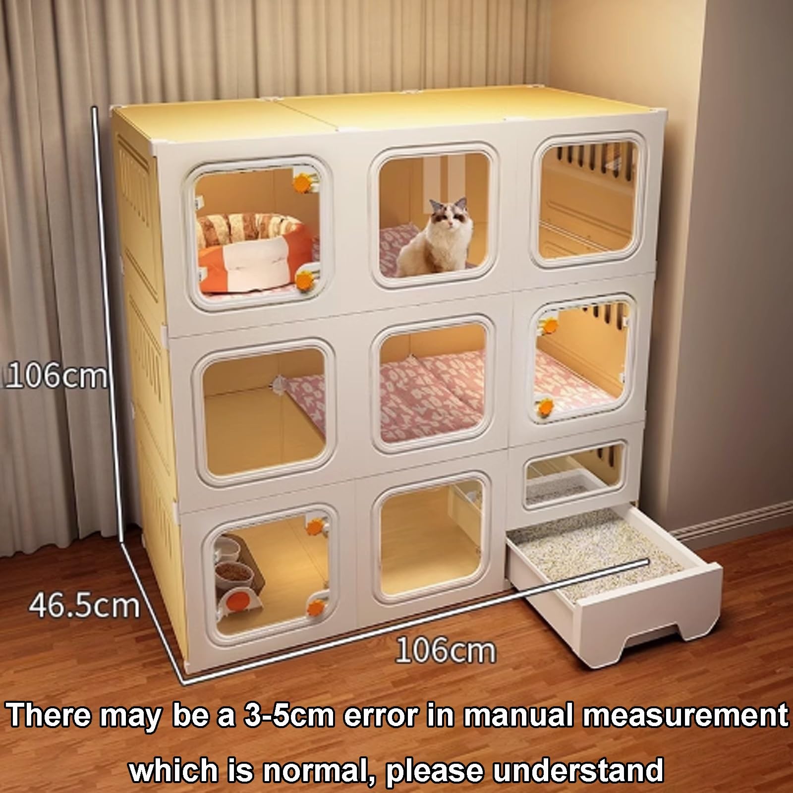 Cage Chat, Maison Chat Interieur, Caisse de Transport for Chat, Cabane Chat avec Serrure Anti-évasion et Bac à Litière Fermé for Petits Animaux(106x46.5x106cm)