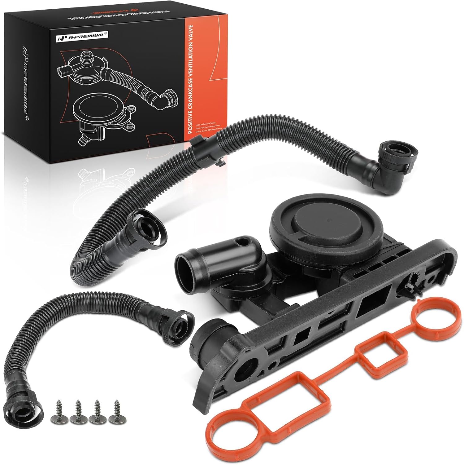 A-Premium With Check Valve PCV Crankcase Vent Valve Breather Hose w/Gasket Kit Compatible with VW Passat 2006, Golf R 2012-2013 & Audi A4 2005-2006/2008, A3 2006, A4 Quattro, 2.0L, Replace# 06F129101N