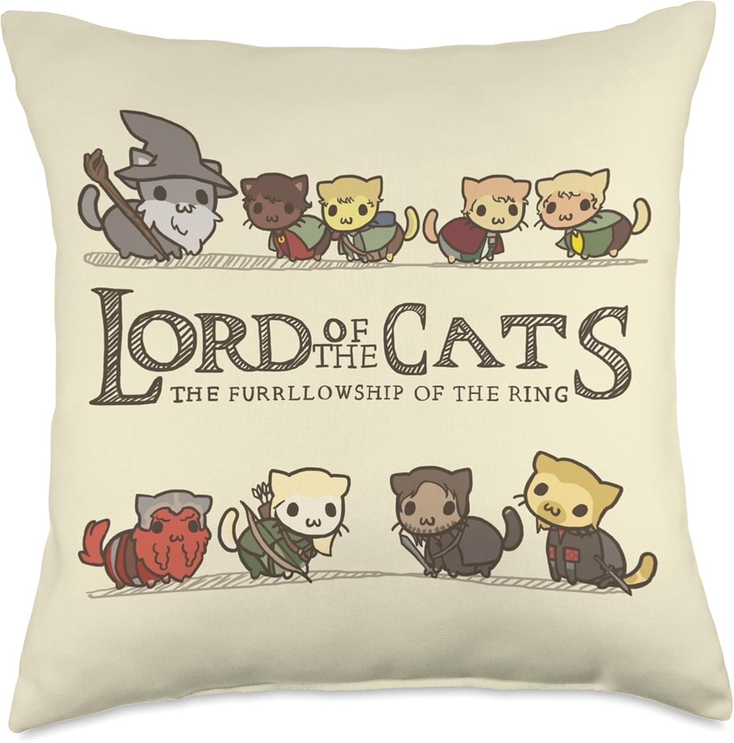 The Furrlowship of The Ring Cat - Lord of The Cats Throw Pillow