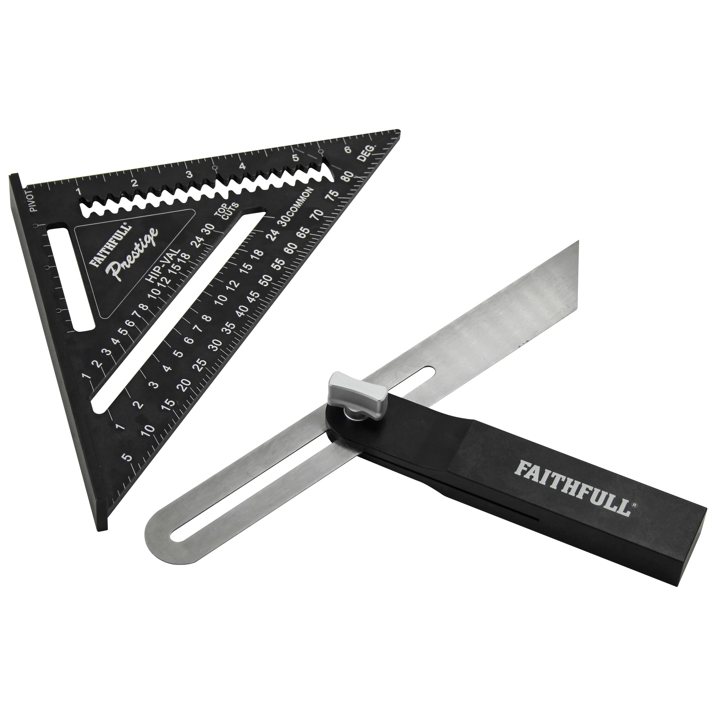 Faithfull Prestige Sliding Bevel (10in) & Quick Square (7in) Set – Multifunctional Roofing & Framing Carpentry Tools with Precision Engraved Imperial Measurements