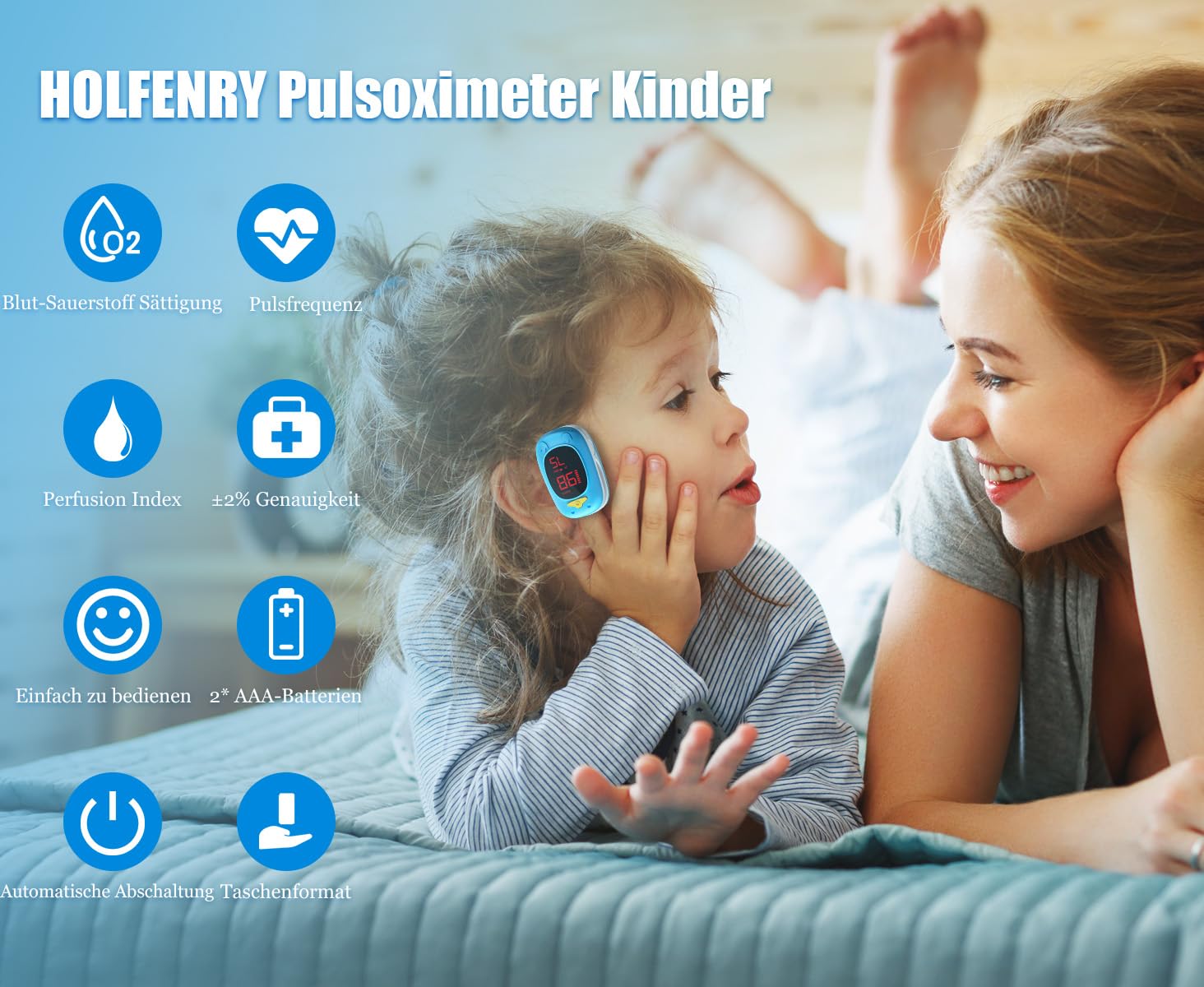 Pulsioximetro Pediatrico, HOLFENRY Oximetro Dedo Profesional Para Niños& Adulto Oximetro Pediatrico Bebe con Pantalla LED para Monitorizar Oxigeno en Sangre,Frecuencia Cardiaca y PI En Casa y De Viaje