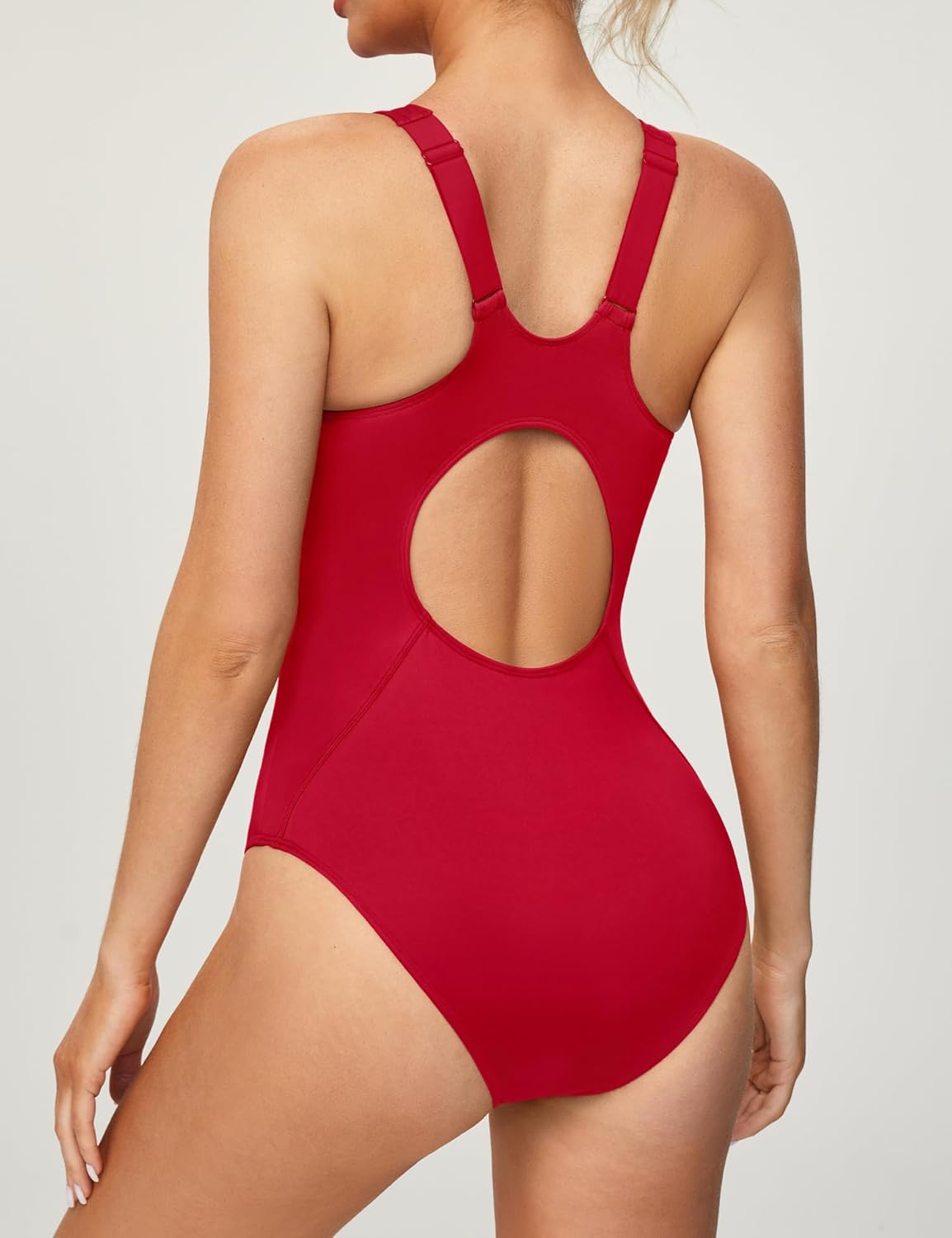 Ewedoos Athletic Swimsuit for Women Adjustable Strap One Piece Swimsuit Racerback Bathing Suit for Women Tummy Control Red - Image 2
