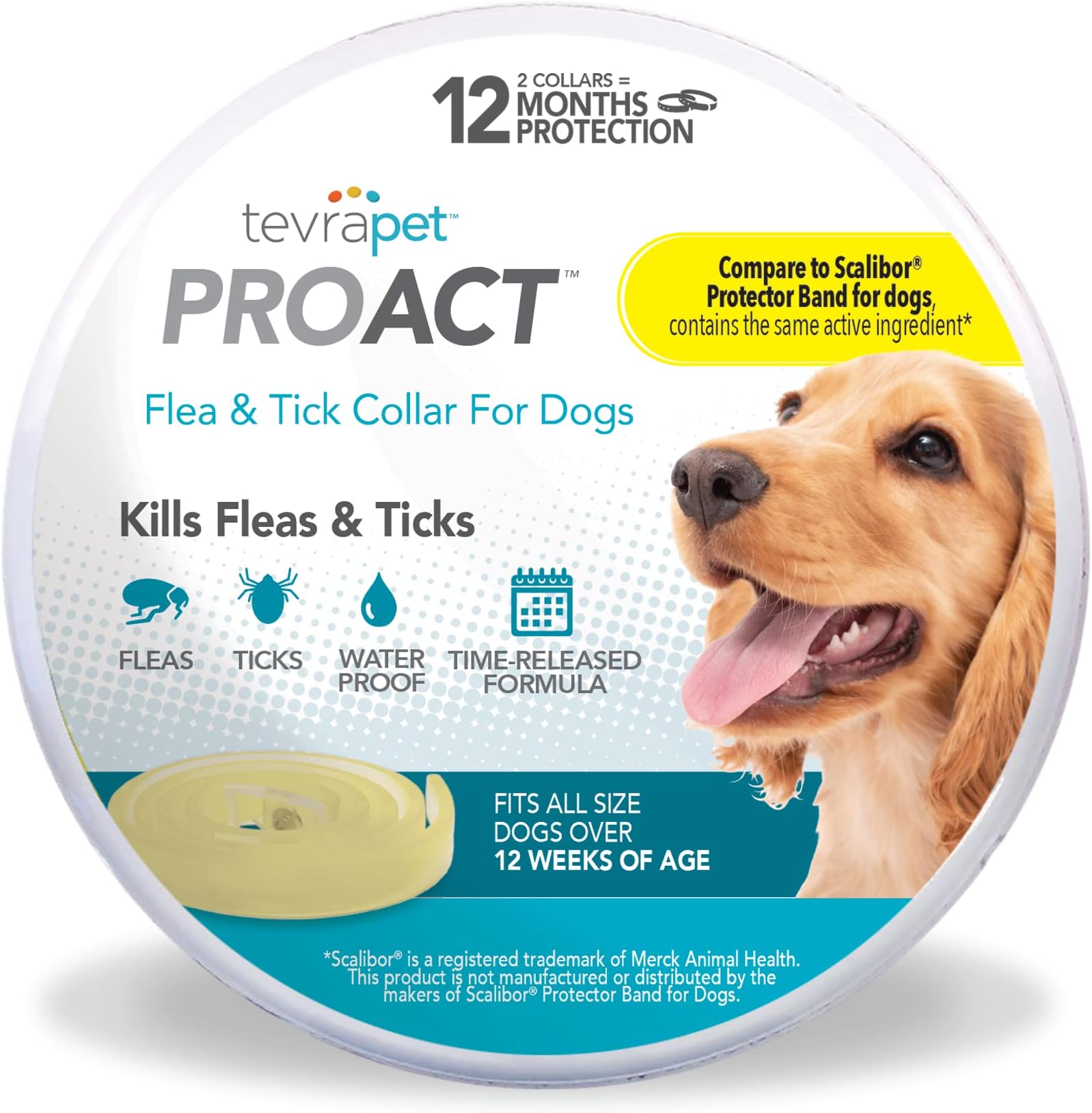 TevraPet ProAct Flea and Tick Collar for Dogs, 12 Months of Flea and Tick Protection, Repels Mosquitos