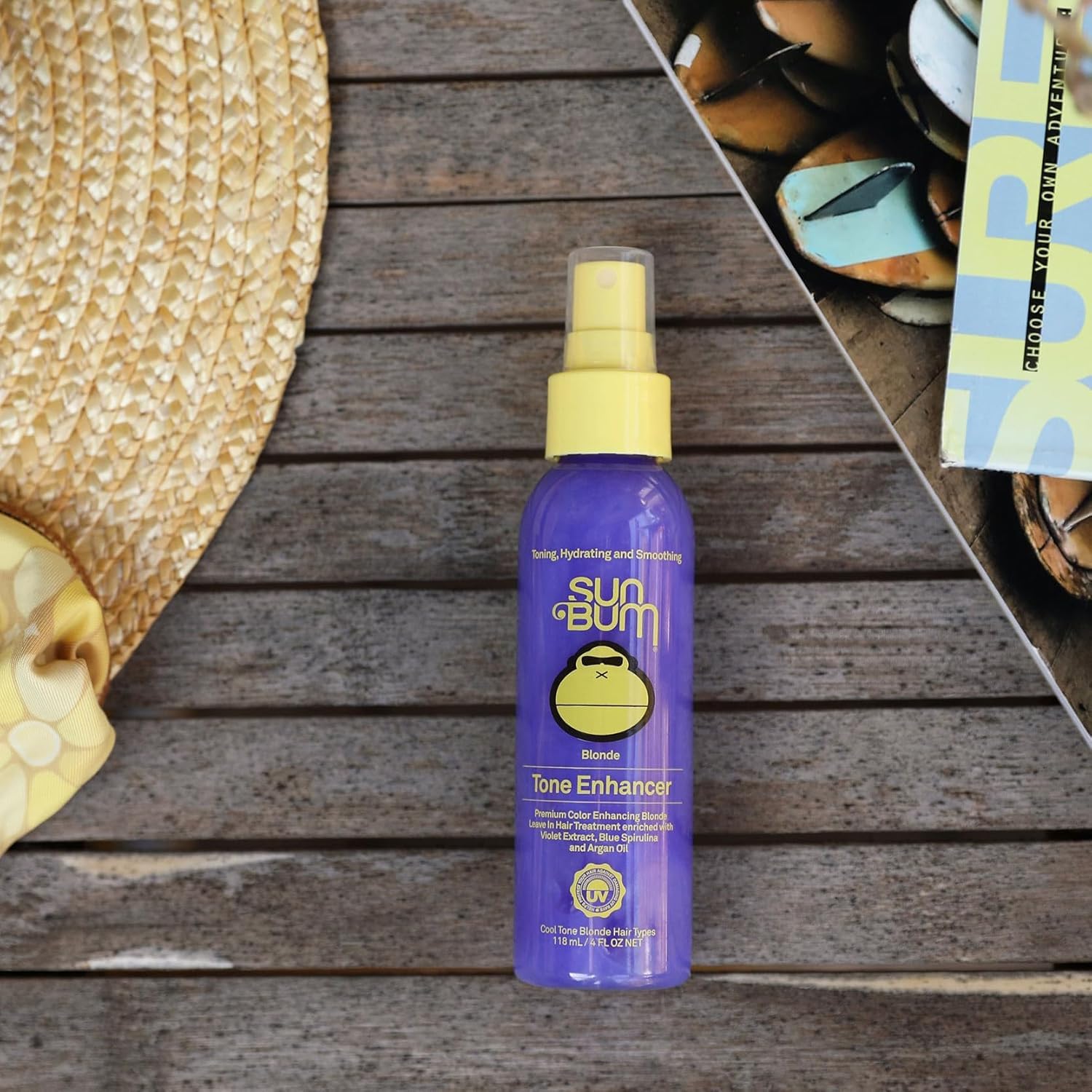 Sun Bum Blonde Tone Enhancer – Neutralisiert Gelbstich und verstärkt Farbe und Glanz von blondem Haar – Schützender Toner gegen UV-Strahlen – Ohne Parabene und ohne Tierversuche – 118 ml