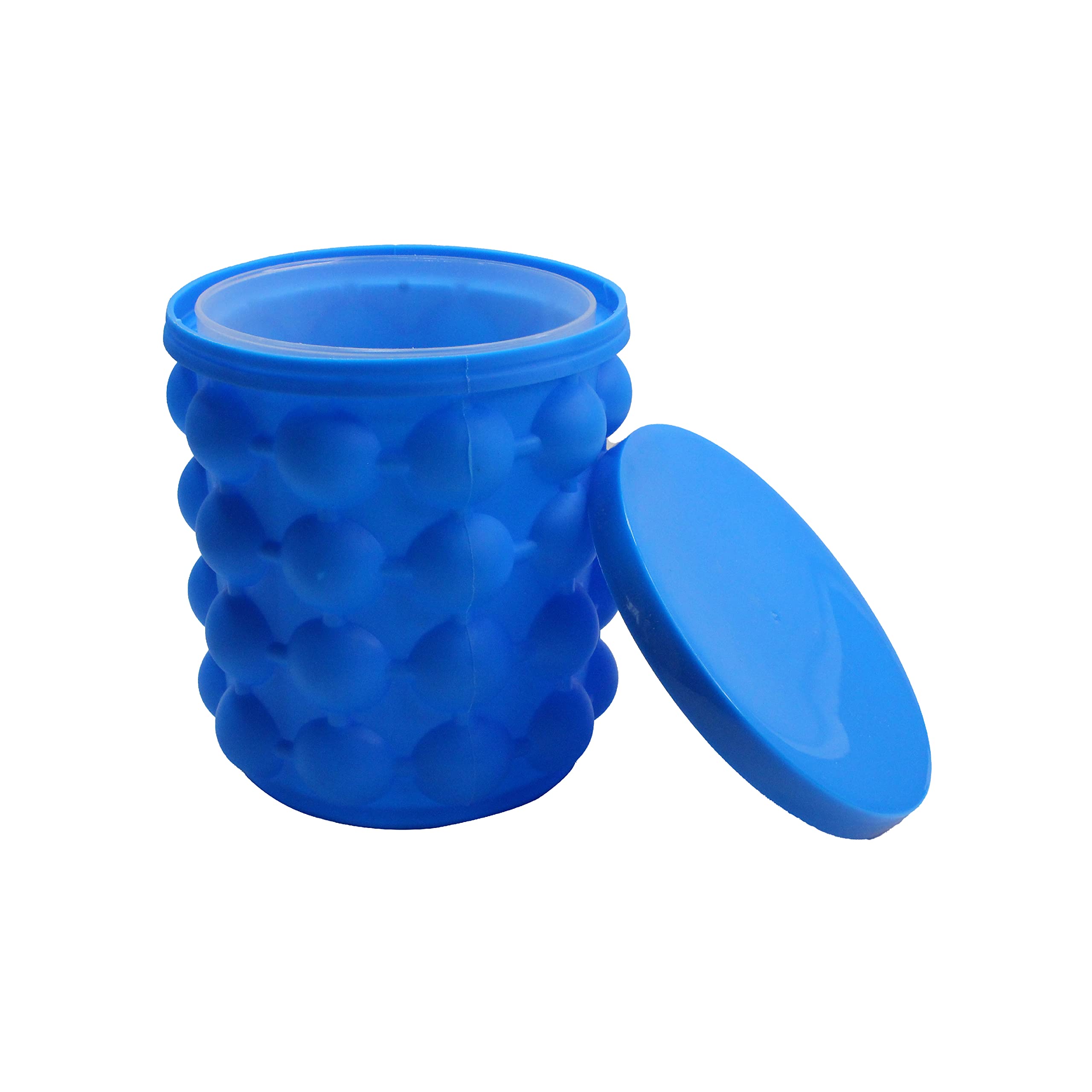 SUL Silicone Ice Cube Maker Bucket with Cover, Space Saving Magic Ice Cup Mould with Easy Release Ice Tray for Small Ice Cubes, Ice Cube Making Mold for Frozen Whiskey, Cocktail, Beverages (Blue)