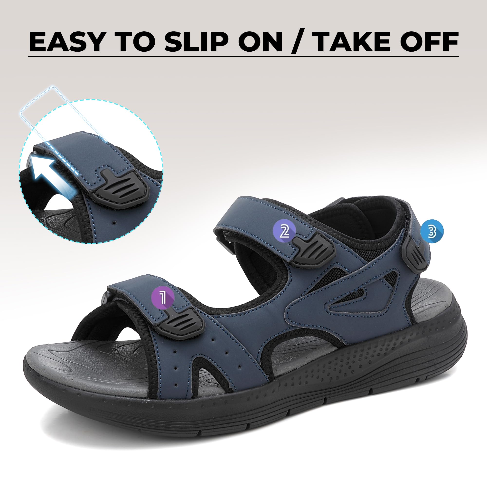 ARRIGO BELL Sandales Homme Cuir Été Antidérapantes Randonnée Extérieures Réglables Chaussures Loisirs Plage Sports Sandale Taille 41-46