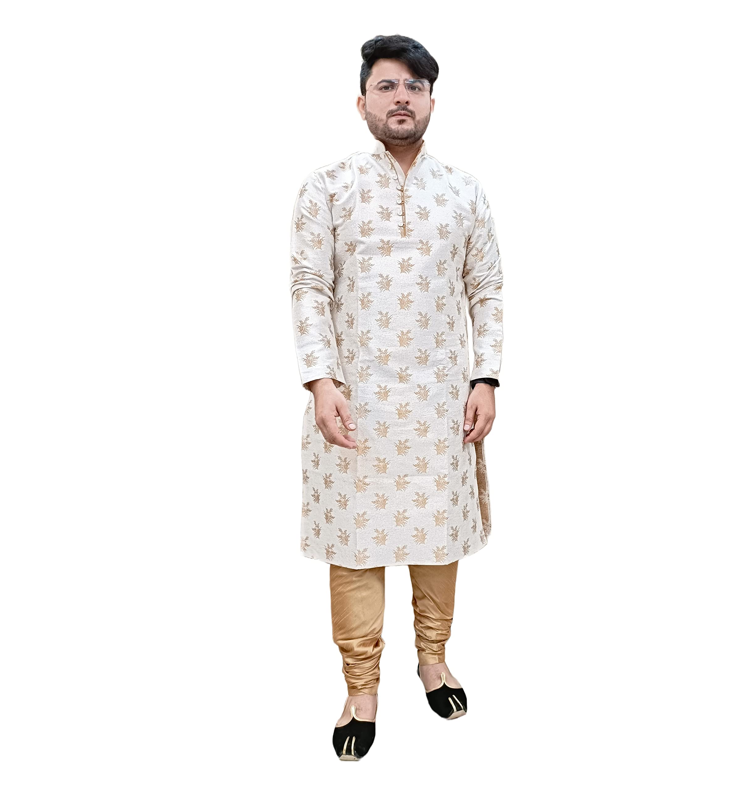 larwa Men New Look Gold Leaves Jacquard Kurta & Churidar Set with 6 colour-picture-17