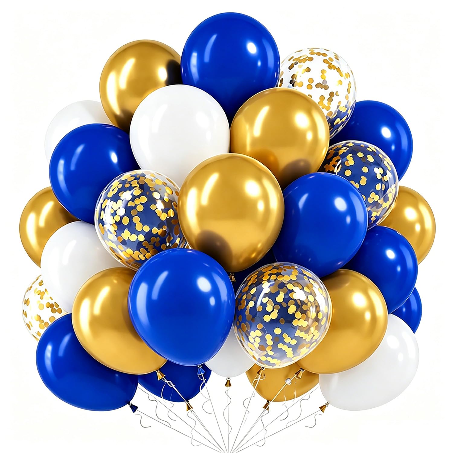 60Pcs Royal Blue Metallic Gold White Gold Confetti Latex Balloons 12 Inch Blue Gold Balloon Arch Kit For Birthday Wedding Graduation Party Decorations