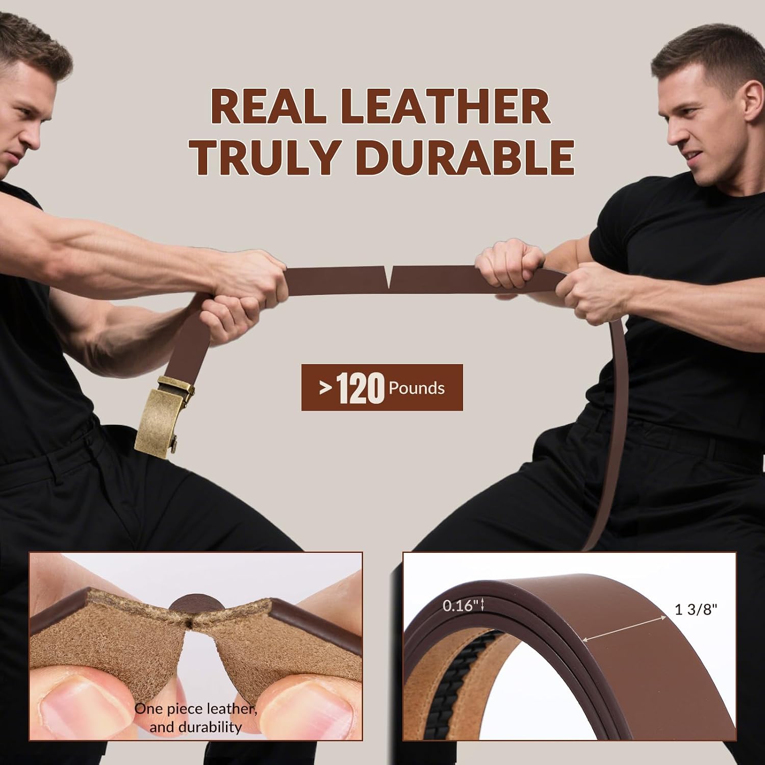 Ratchet Belt Strap, 1 3/8" Replacement Full Grain Leather Belt Straps Only image 3
