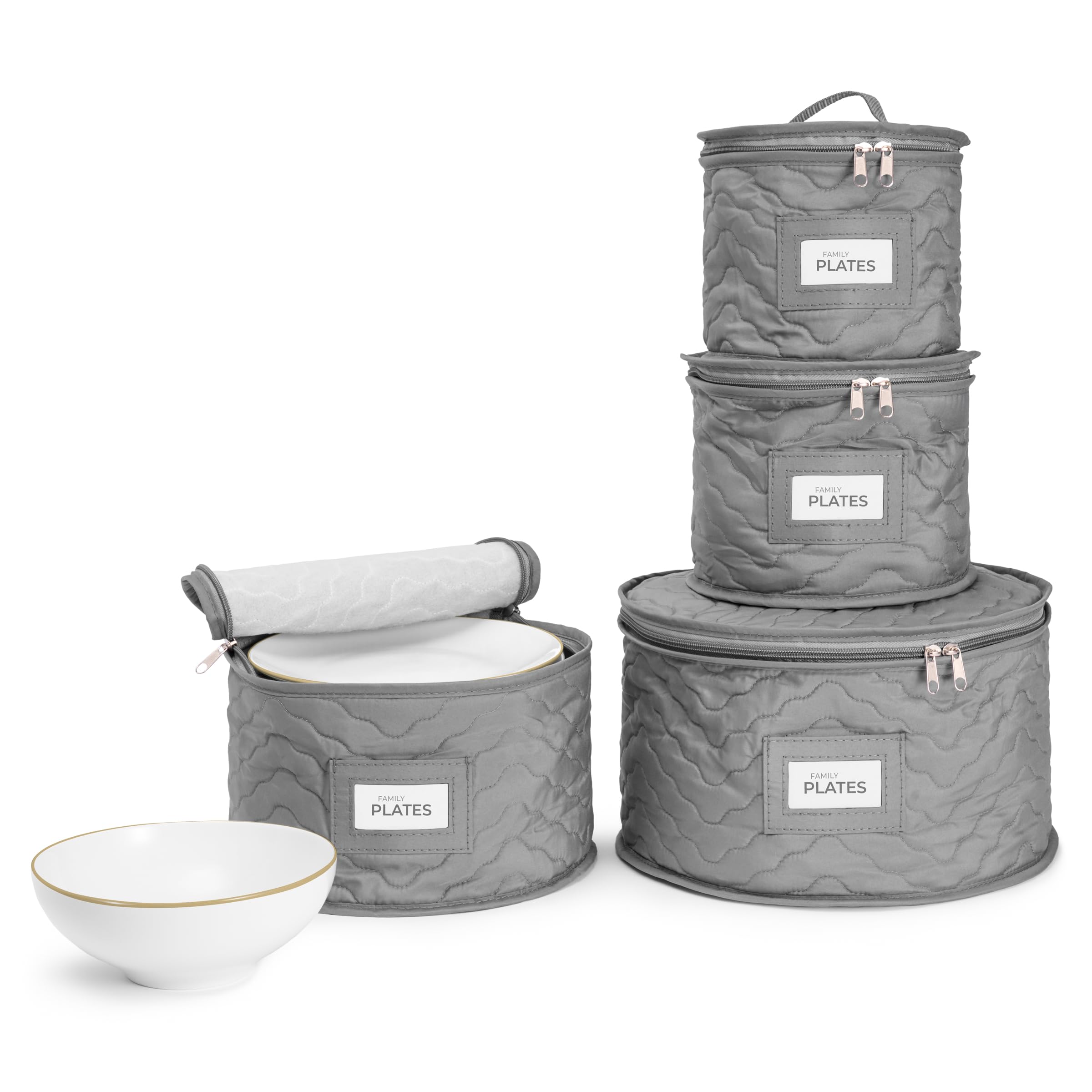 Sorbus Quilted Dish Storage Containers - 4 Stackable Plate Carrier Set for Organizing, Moving Supplies, Party - 4 Piece China Storage Case Set with Felt Plate Protector