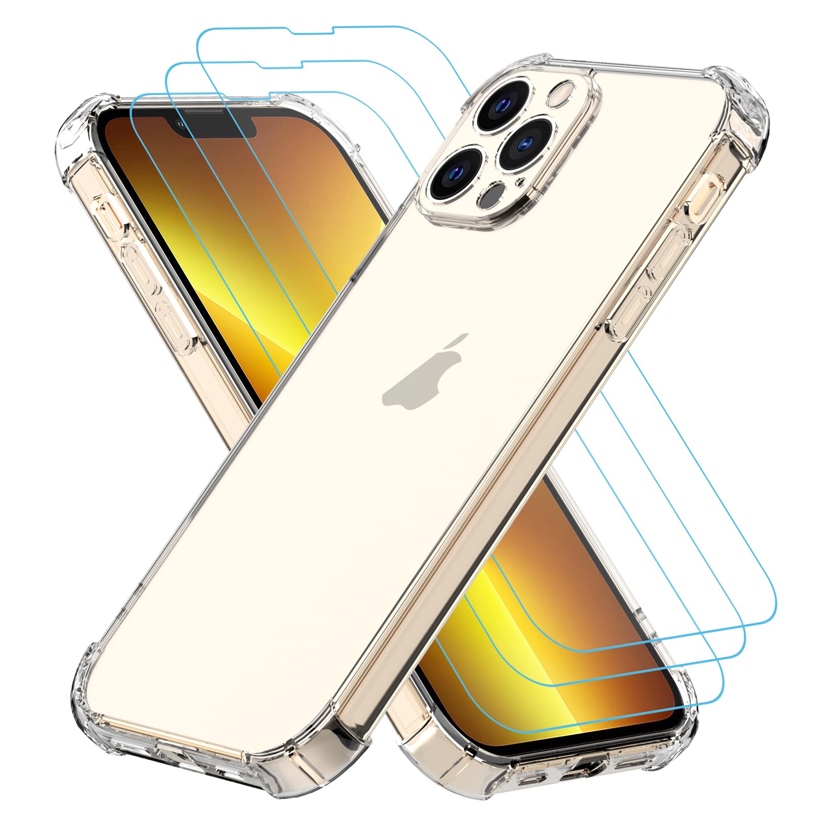 Totill Etui na iPhone 13 Pro Żel TPU Silikonowe Etui Ultra Przezroczyste i 3 × Szkło hartowane do iPhone 13 Pro, Coque Case Protector Protector Hülle