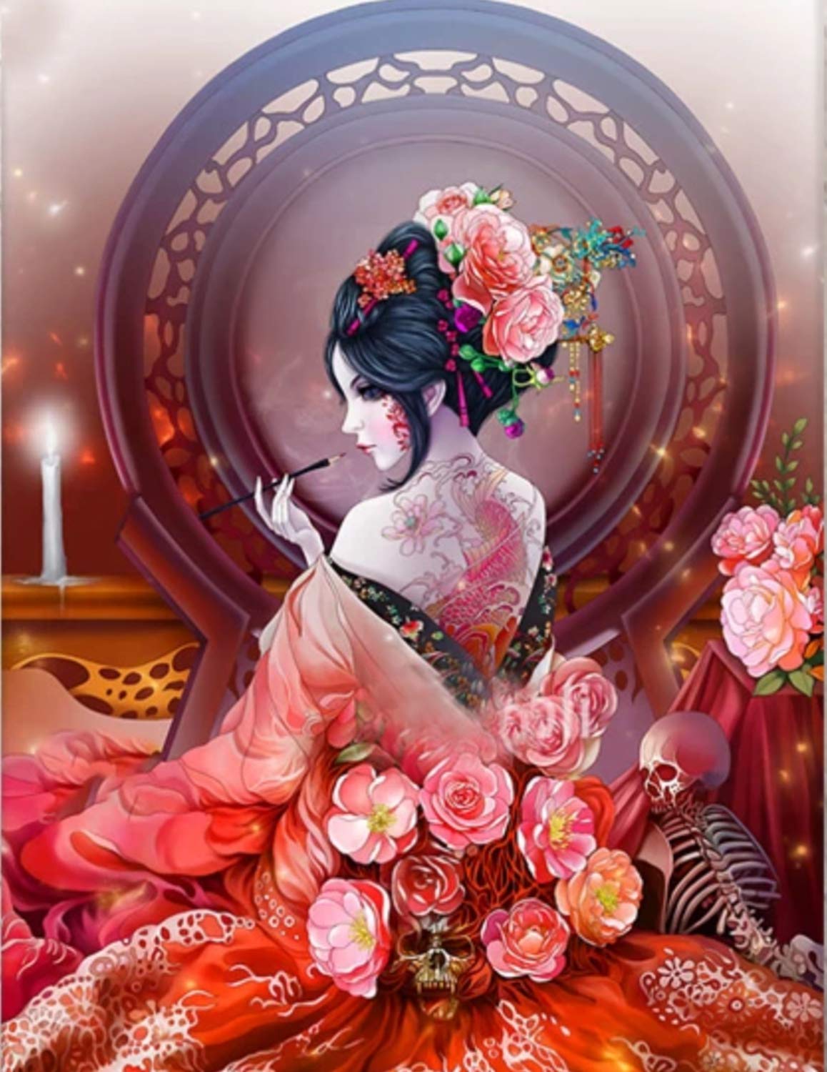 PPTRTYQ Paint by Numbers Kits with 3X Magnifier Card 40 x 50cm Diy Acrylic Painting for Kids Adults Beginner Students Japanese Geisha Woman -Frameless