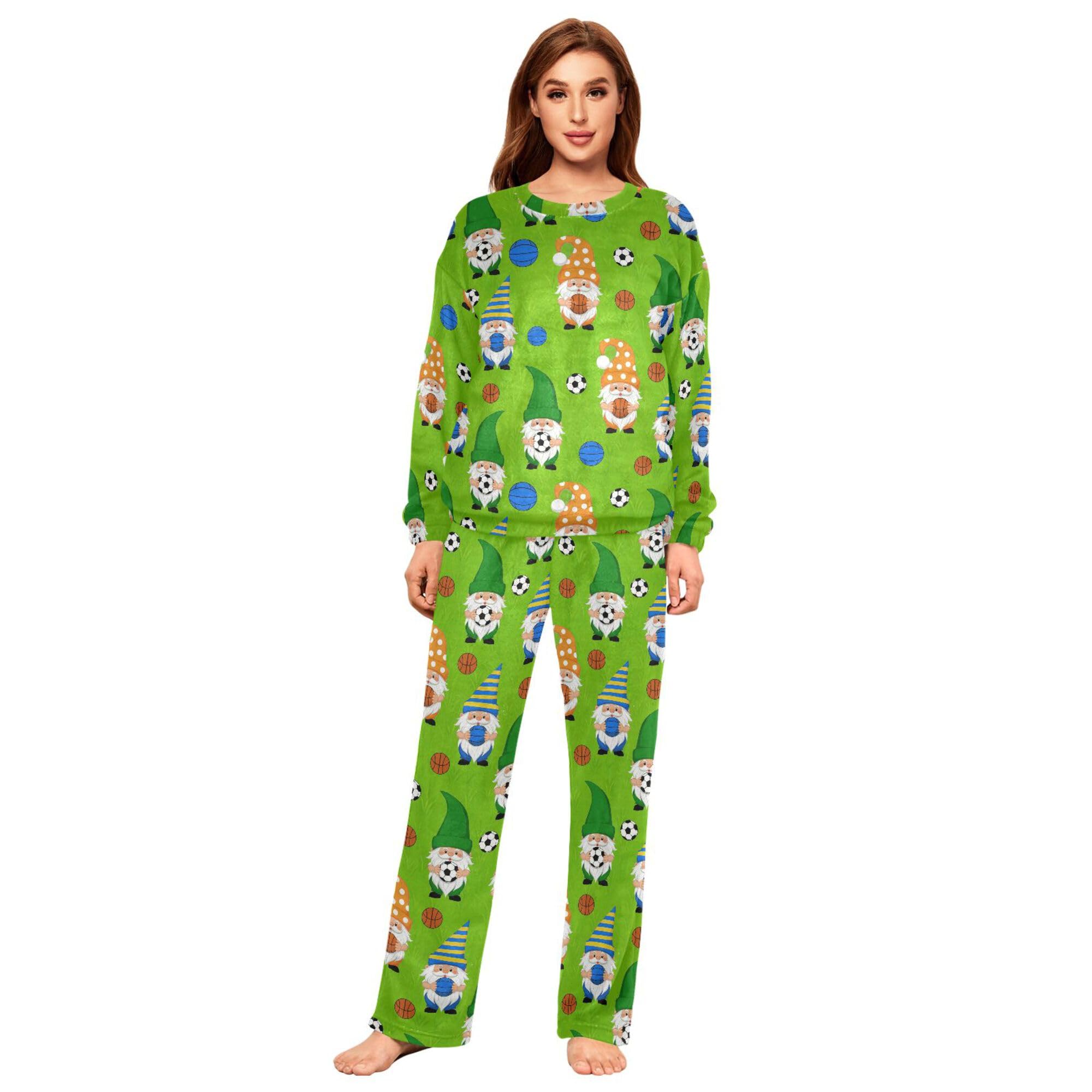 ALAZA Conjunto de pijama de forro polar para mujer, con bastón de alce, caramelo, manga larga, ropa de dormir de dos piezas, ropa de dormir térmica, pijama súper suave, talla S