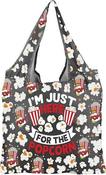 MBMSO Popcorn Reusable Grocery Bag Film Lover Gifts Movie Foldable Shopping Bag Im Just Here for the Popcorn Cinema Gift Bag